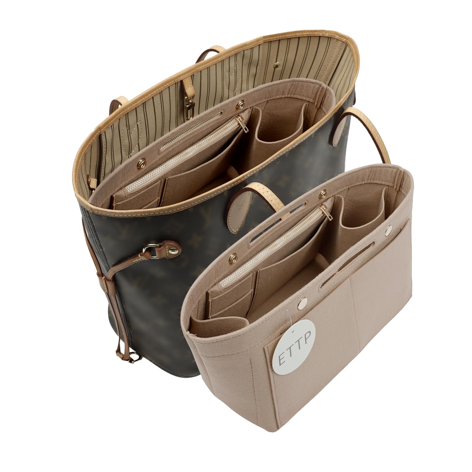 ETTP Felt Purse Organizer Insert for Handbags - 6 Sizes (Small, Medium, Large) - Compatible with Neverfull, Speedy & Most Tote Bags - Beige Handbag Organizer for Travel, Work & Daily Use