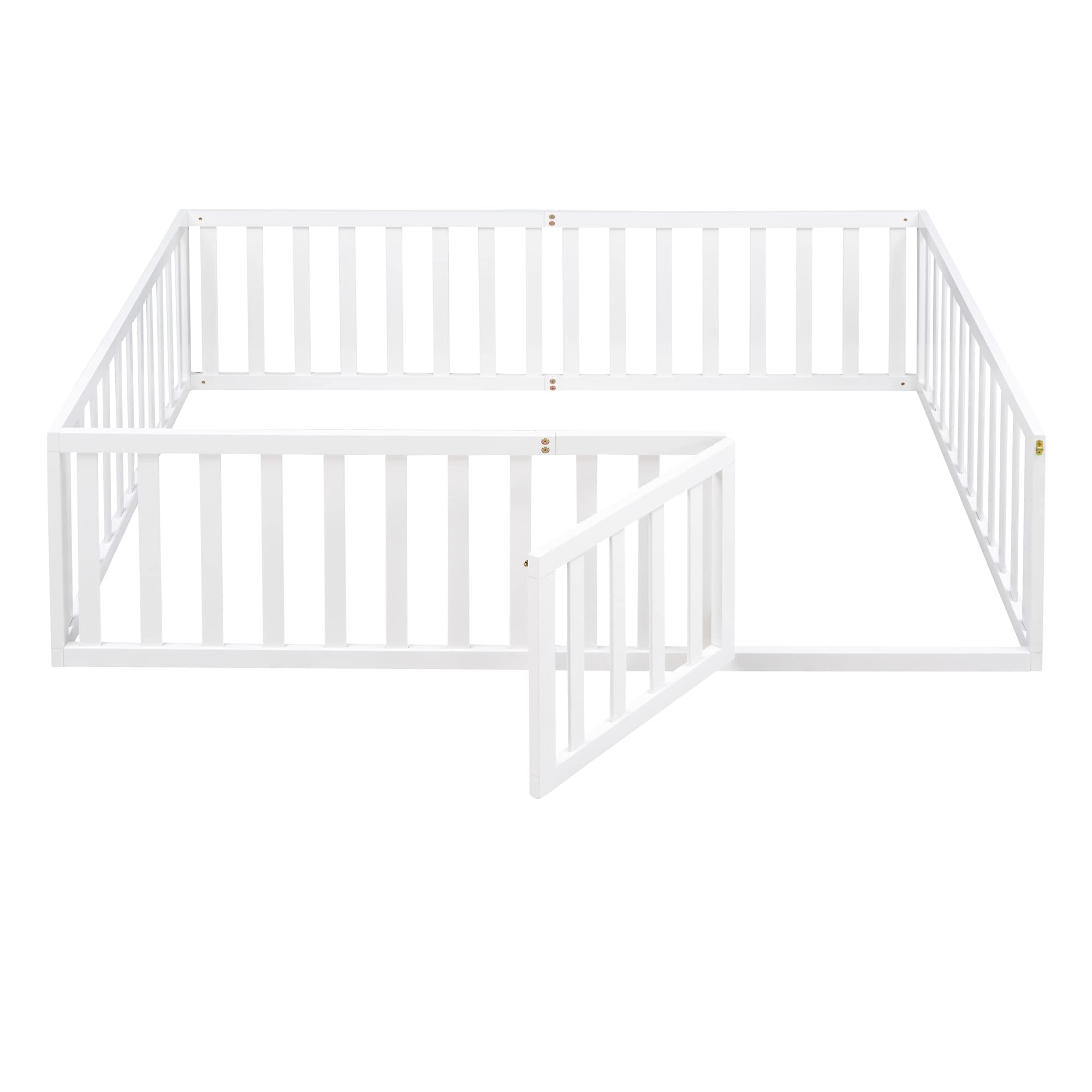 P PURLOVE Full Size Wood Floor Bed with Safety Fence & Closable Door - Easy Assembly Kids Bed Frame for Boys & Girls - Perfect for Montessori Bedrooms, Daycare Centers & Safe Toddler Sleeping Spaces