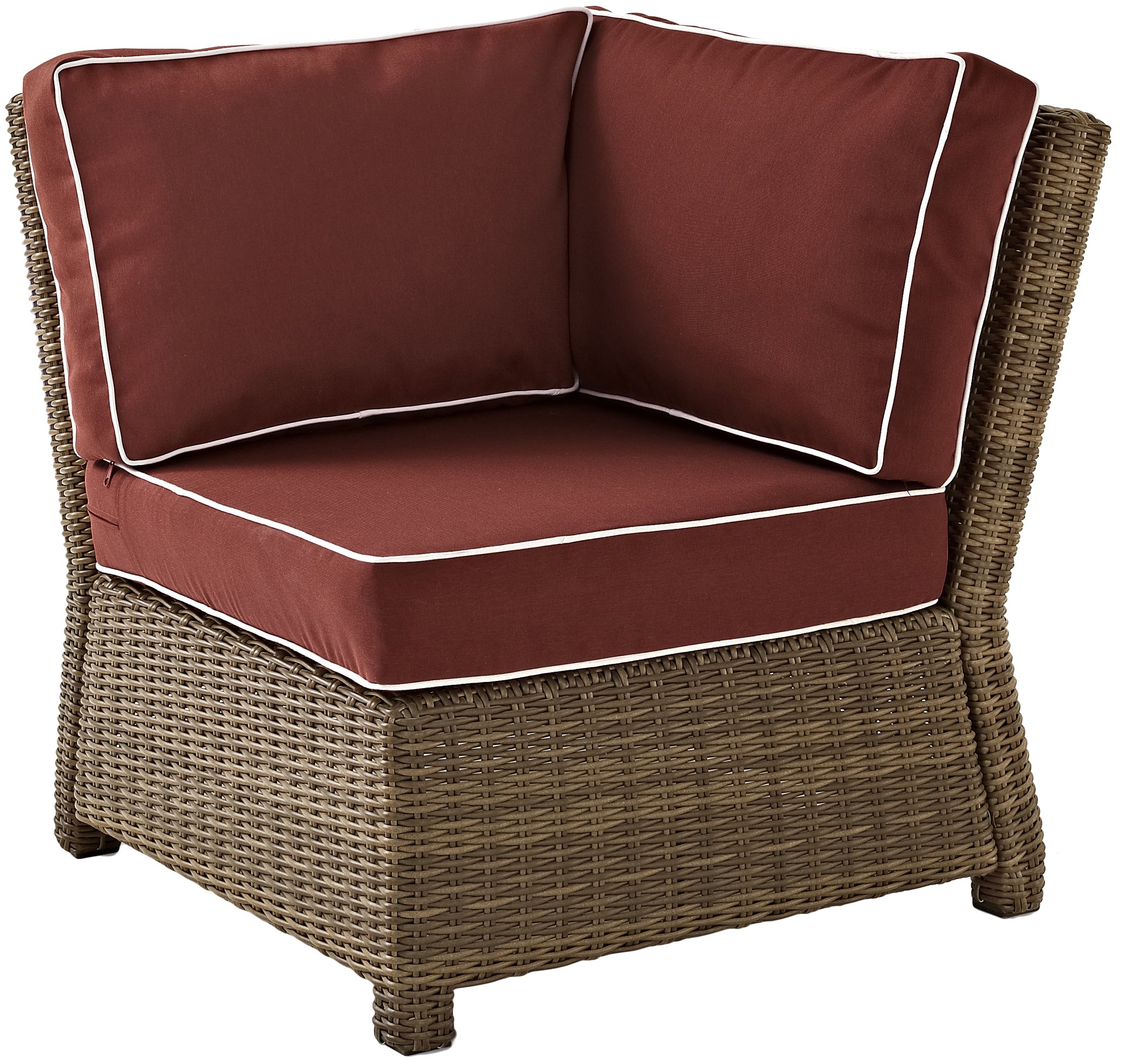 Crosley Bradenton Outdoor Wicker Sectional Chair with Sangria Cushions - Brown Patio Furniture for Porch, Deck, Backyard & Garden Relaxation | Perfect for Outdoor Entertaining & Lounging