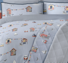Bellissimo Beach Huts Duvet Cover Set - Coastal Blue Bedding for Beach House Decor - Perfect for Guest Rooms, Vacation Homes & Coastal Themed Bedrooms