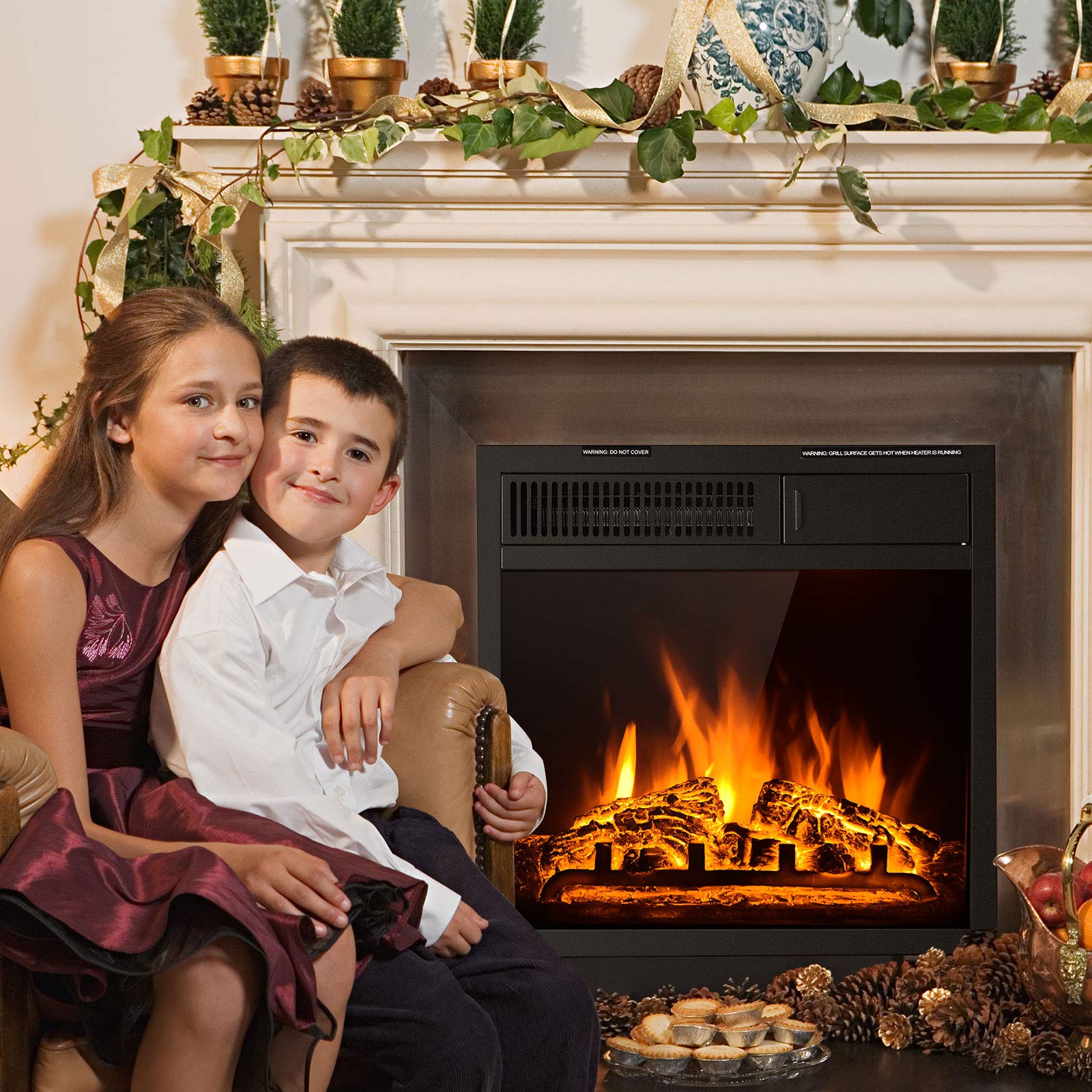 Tangkula 18 Inch Electric Fireplace Insert with Remote Control - Freestanding & Recessed Indoor Heater, Adjustable Temperature, 7 Realistic Flame Settings - Perfect for Living Rooms, Bedrooms & Home Offices (18