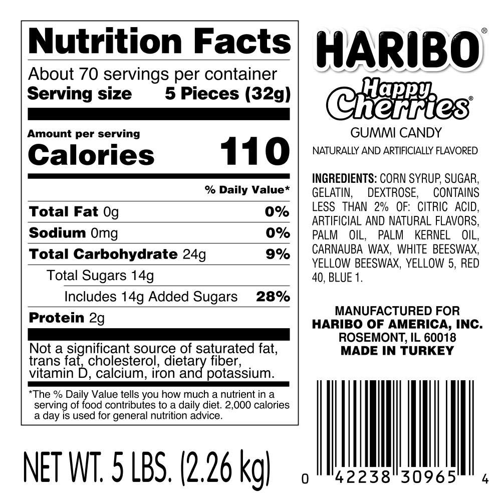 Haribo Happy Cherries Gummy Candy - 5 Pound Bulk Bag - Sweet & Chewy Cherry Flavored Gummi Bears - Perfect for Parties, Snacking & Gift Baskets