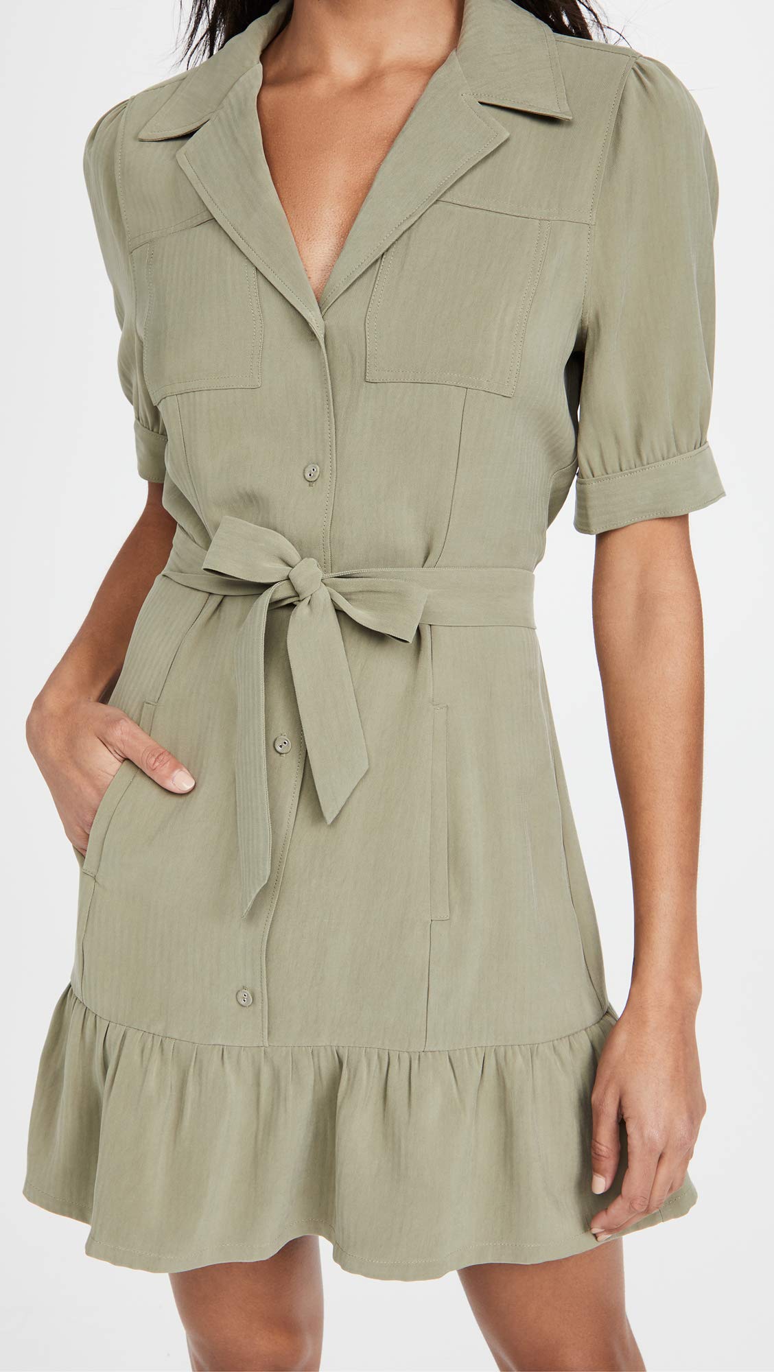 PAIGE Women's Mayslie Dress - Flowy Midi Dress with V-Neck & Ruffle Sleeves for Casual Wear, Office & Date Night