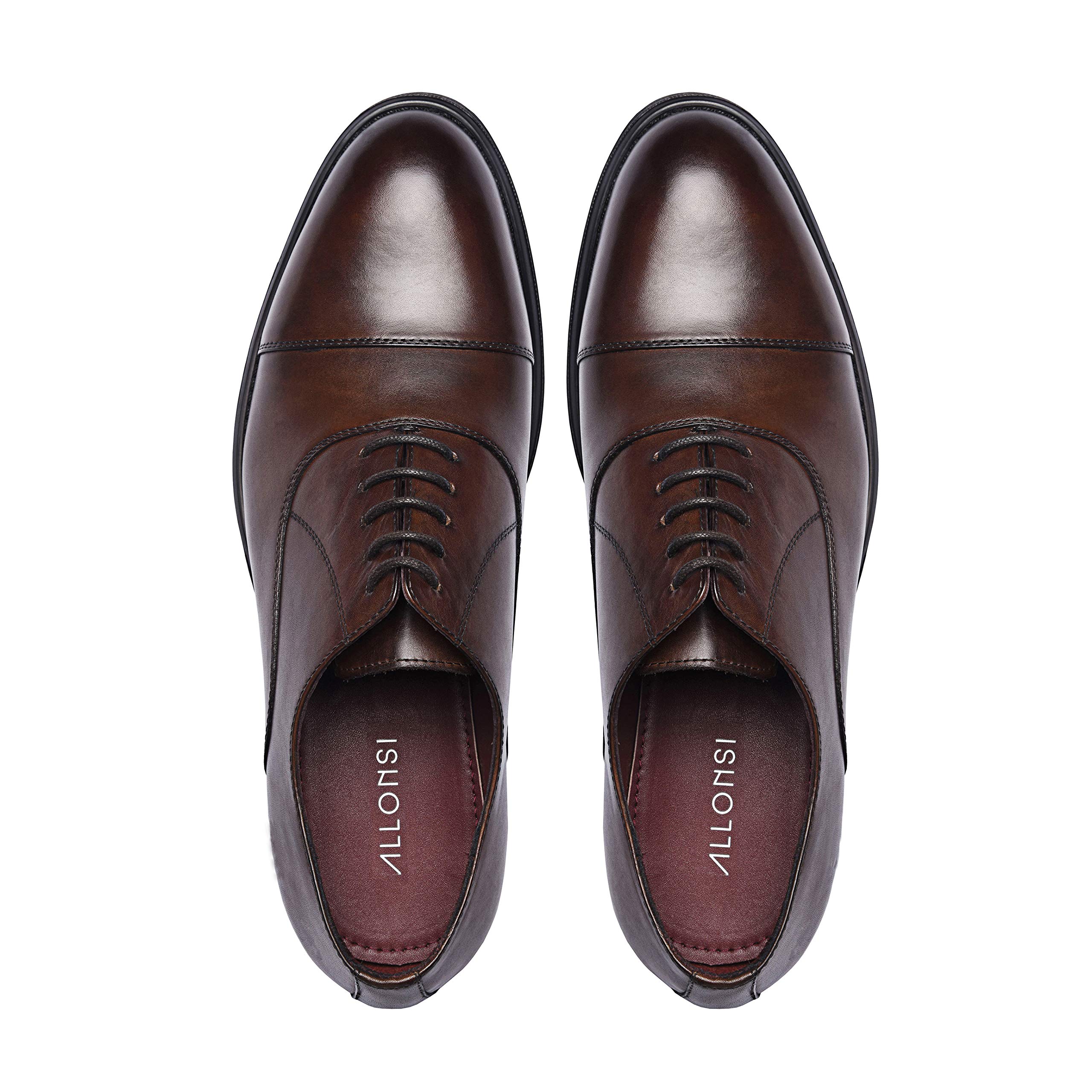 Genuine Leather Men's Dress Shoes - Classic Cap Toe Oxford Formal Shoes with Rubber Sole & Lace Up Design | Handcrafted Premium Business & Wedding Shoes for Men | Perfect for Office, Formal Events & Special Occasions