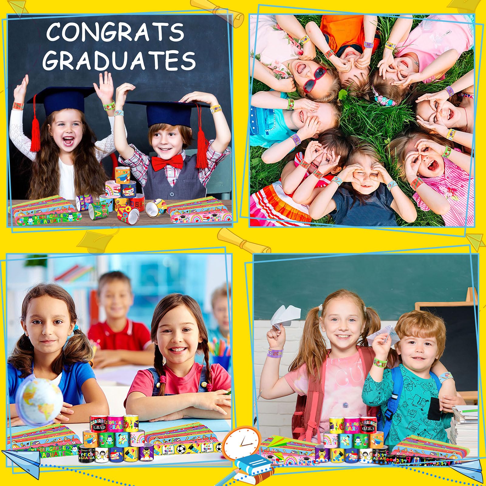 56Pcs Colorful Graduation Slap Bracelets - Kindergarten Graduation Party Favors, Preschool Graduation Gifts for Kids - Perfect for Class of 2024 Celebrations, End of Year School Events & Graduation Ceremonies
