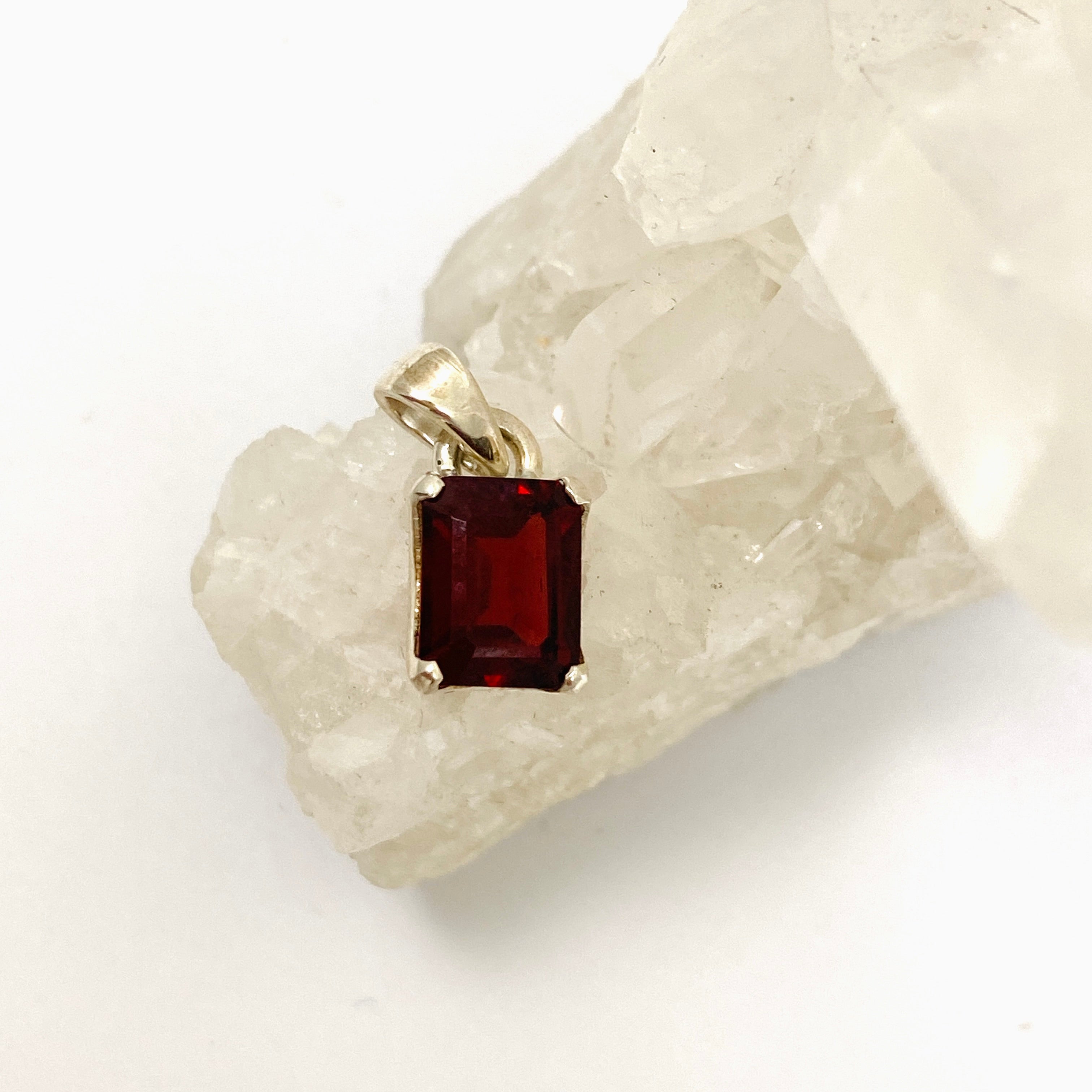 Garnet Rectangular Faceted Pendant PPGJ864 - Elegant Jewelry for Women, Perfect for Parties, Weddings & Special Occasions