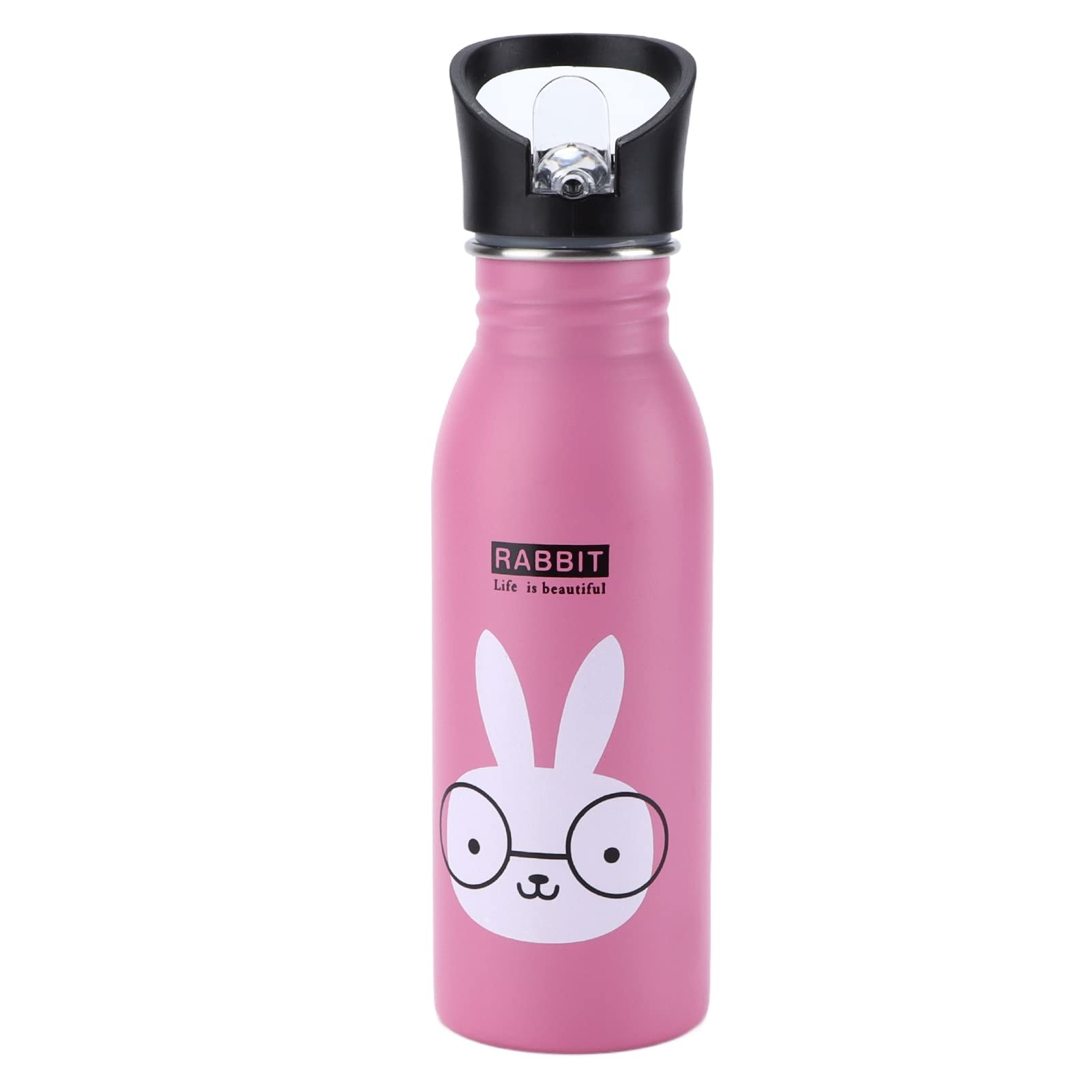 Stainless Steel Water Bottle for Kids - Cute Cartoon Animal Design, Leak-Proof with Straw Lid & Nozzle | Durable Sports & Travel Water Cup for School, Hiking, Gym, and Outdoor Activities