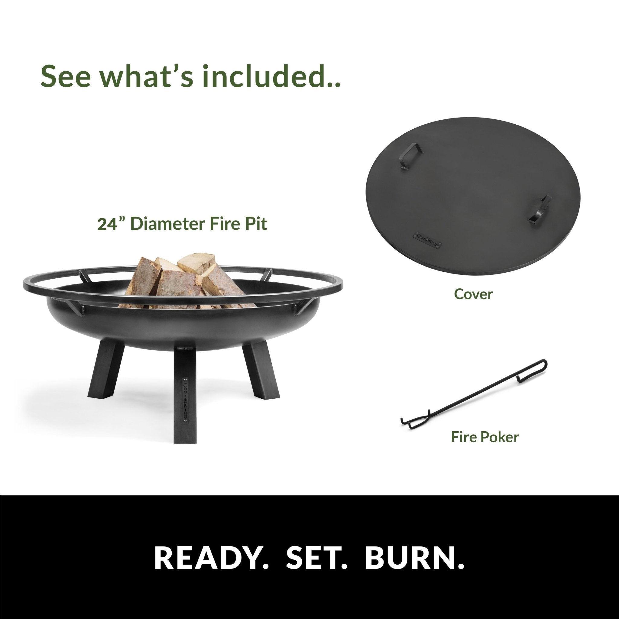 Porto 24-Inch Outdoor Fire Pit with Cover Lid - Heavy Duty Steel Fire Bowl for Patio, Backyard, and Camping - Perfect for Bonfires, S'mores, and Outdoor Gatherings