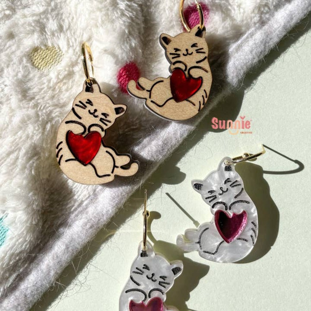 Cute Cat Acrylic Earrings - Handmade Dainty Stud Earrings for Women - Perfect for Casual Wear, Gifts, and Cat Lovers