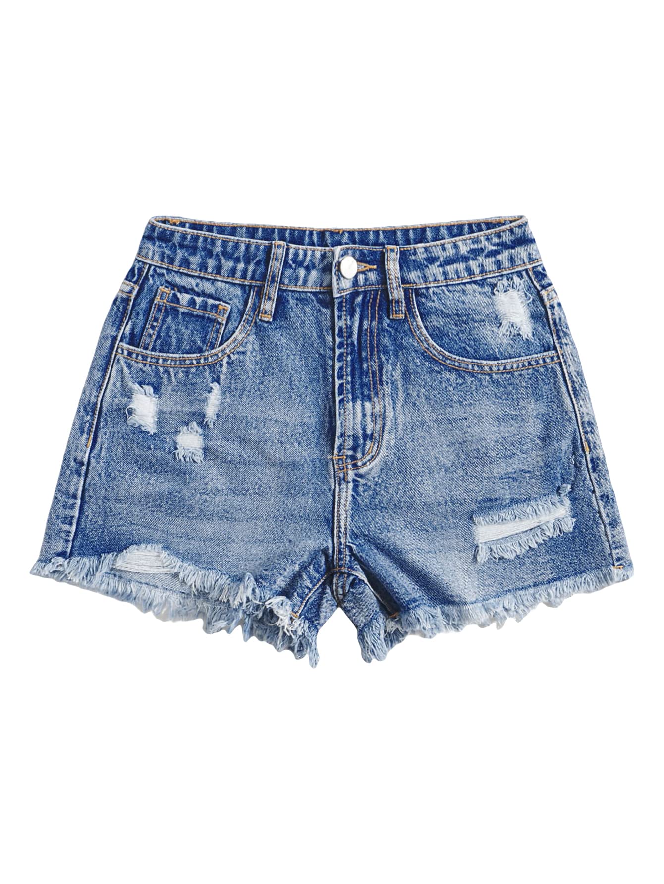 Floerns Women's High Waist Raw Hem Denim Shorts with Pockets - Trendy Distressed Jean Shorts for Summer Outfits & Casual Streetwear
