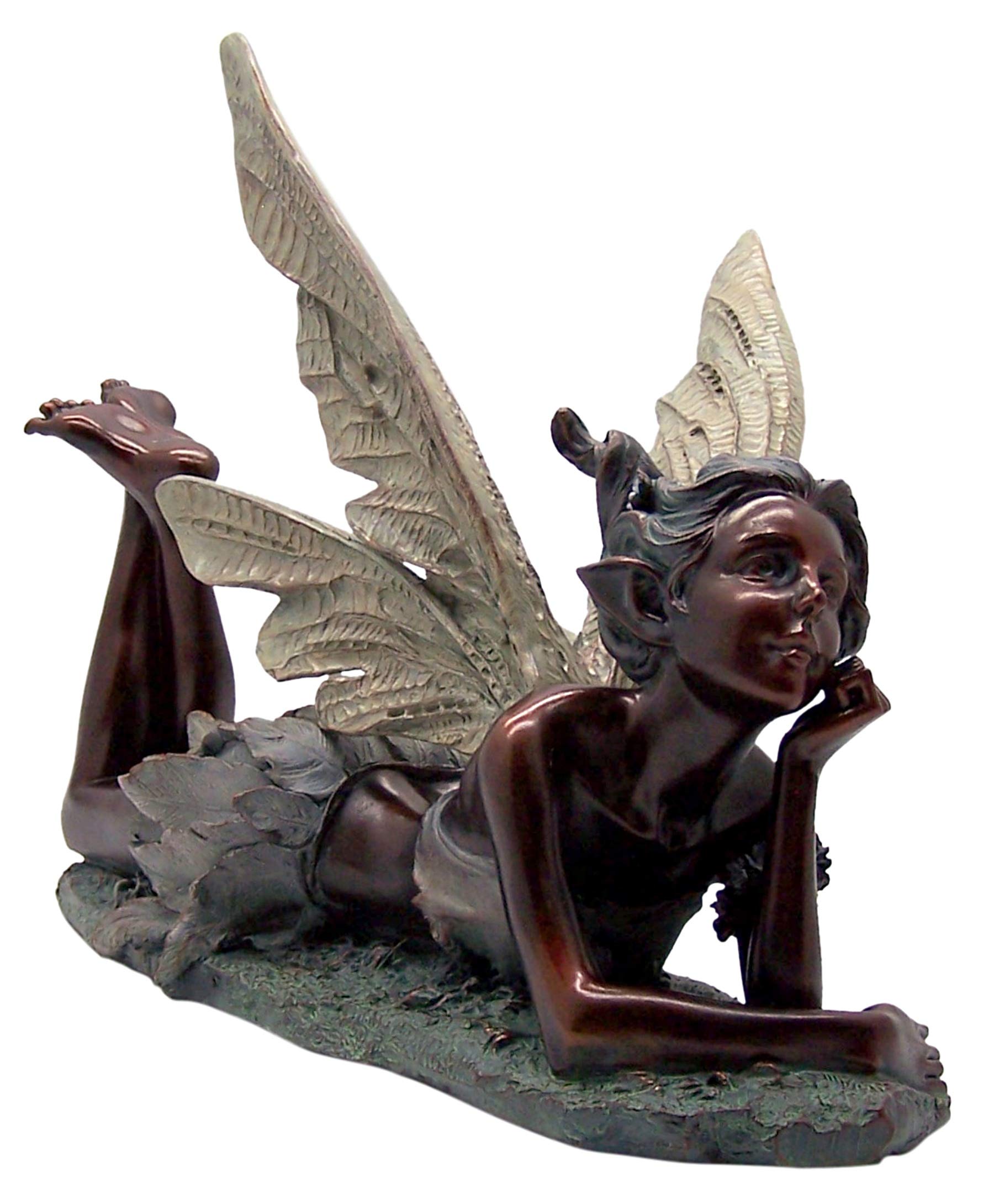 Wowser Daydreaming Fairy Garden Statue - 18 Inch Bronze Finish with Green Accents - Perfect for Outdoor Decor, Fairy Gardens & Backyard Landscaping