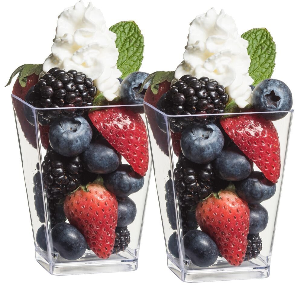 Zappy 5 oz Tall Square Mini Dessert Cups - 52 Pack Clear Plastic Parfait Shot Glasses for Appetizers, Trifle, Mousse & Party Desserts | Perfect for Cocktail Tasting, Wedding Favors, Catering & Home Entertaining