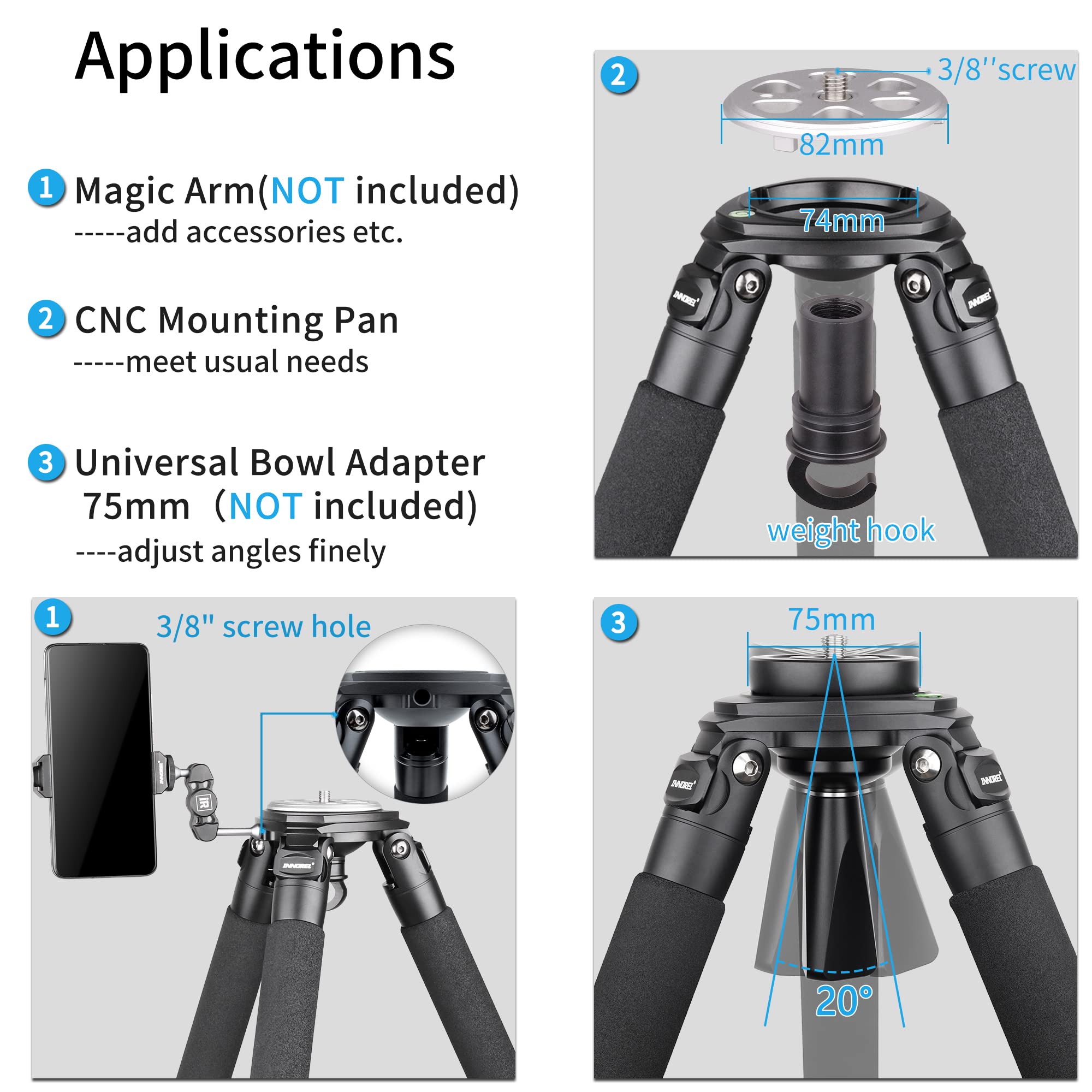 INNOREL LT324C Professional Carbon Fiber Tripod - Heavy Duty Portable Camera Stand for DSLR, Bird Photography, Max Load 66lbs/30kg, 57in/146cm Height - Perfect for Travel, Outdoor Shooting & Wildlife Photography (Black)