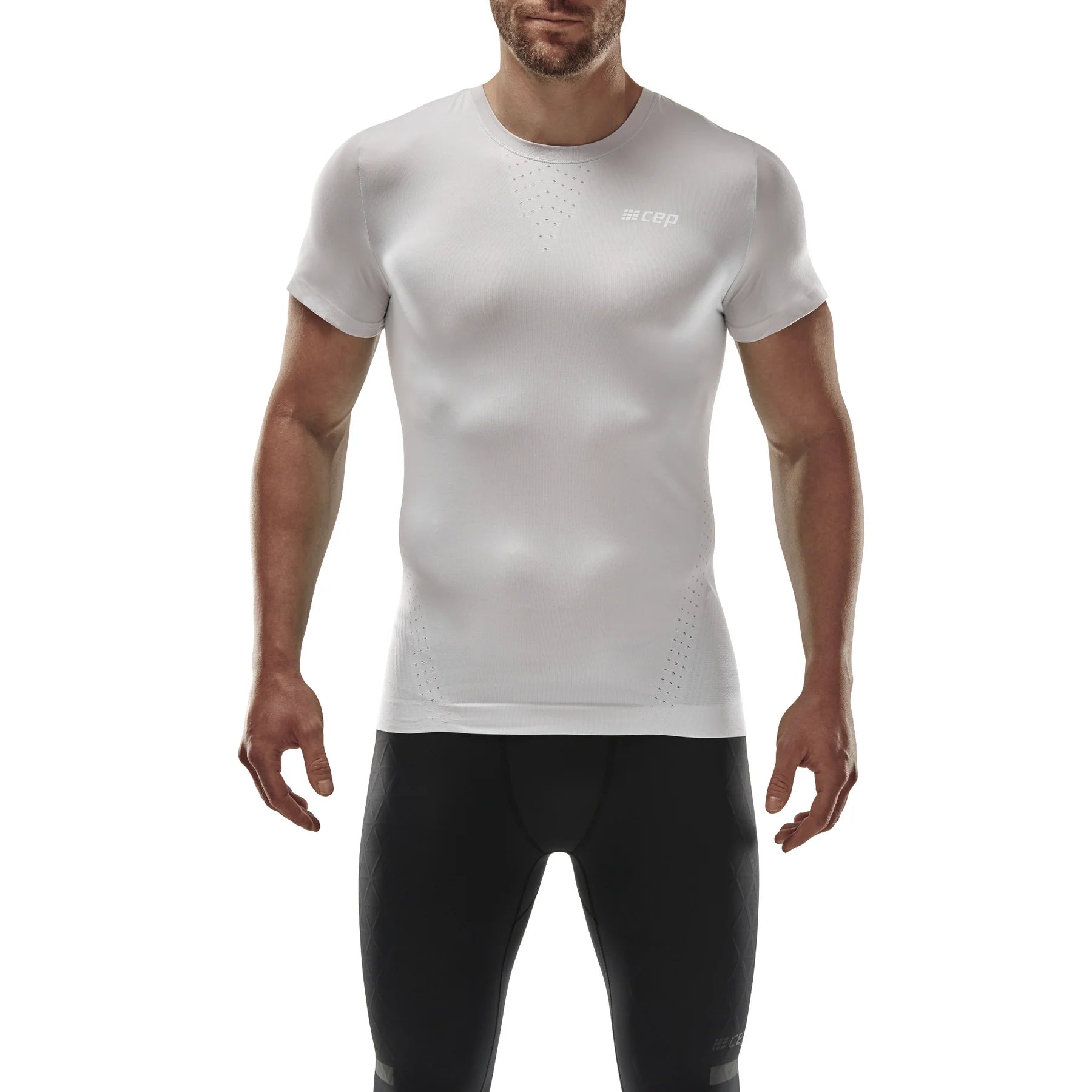 CEP Men's Run Ultralight Performance Running Shirt - Moisture Wicking Athletic Top for Jogging & Workouts - White Short Sleeve Tee (Ideal for Marathon Training & Gym Sessions)