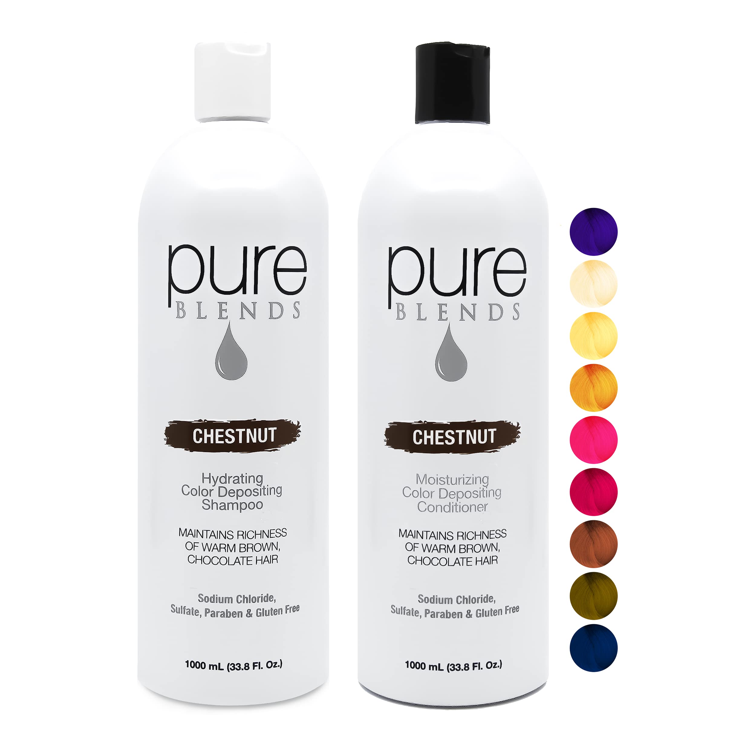 Chestnut Color Depositing Shampoo & Conditioner Set 33.8oz - Brighten & Tone Faded Hair, Prevent Color Fade, Extend Hair Color for Color-Treated Hair - Semi-Permanent Hair Dye for Brunettes - Perfect for Salon Use & At-Home Hair Care