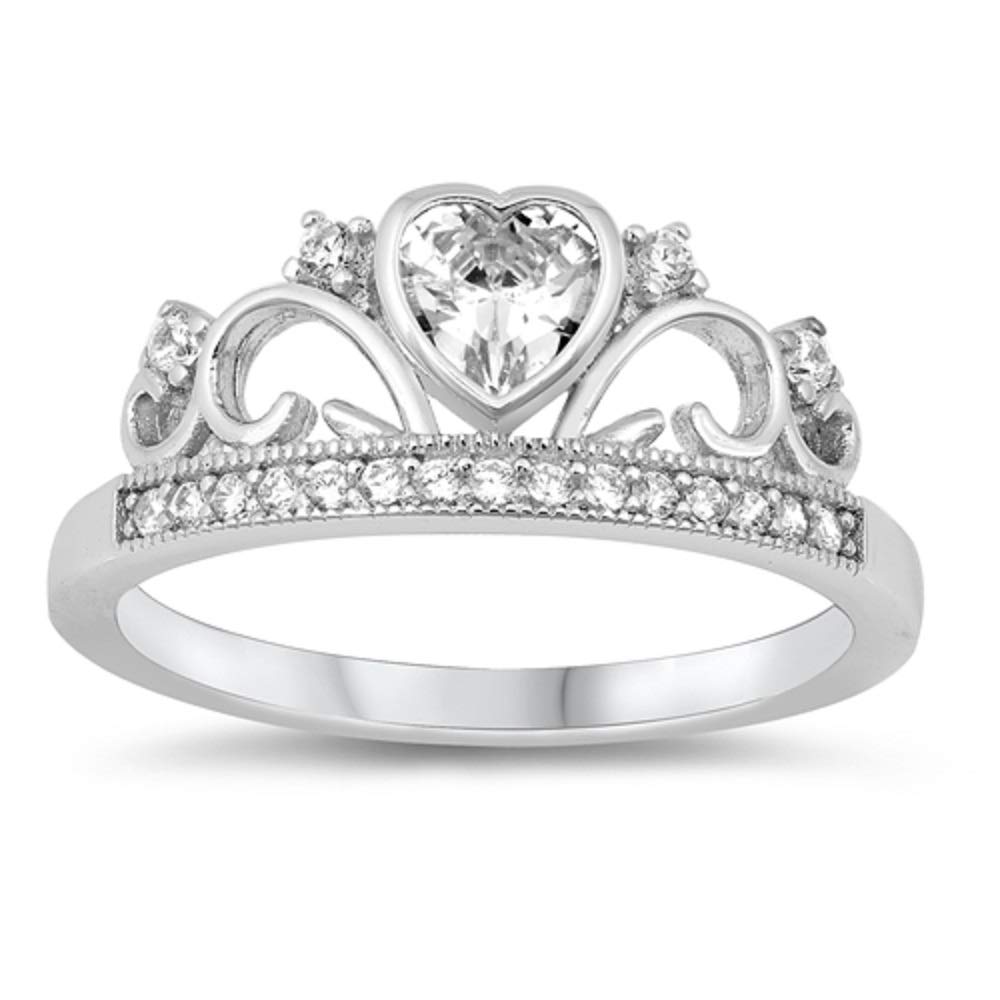 Sterling Silver Heart Ring with Cubic Zirconia for Wedding & Gift