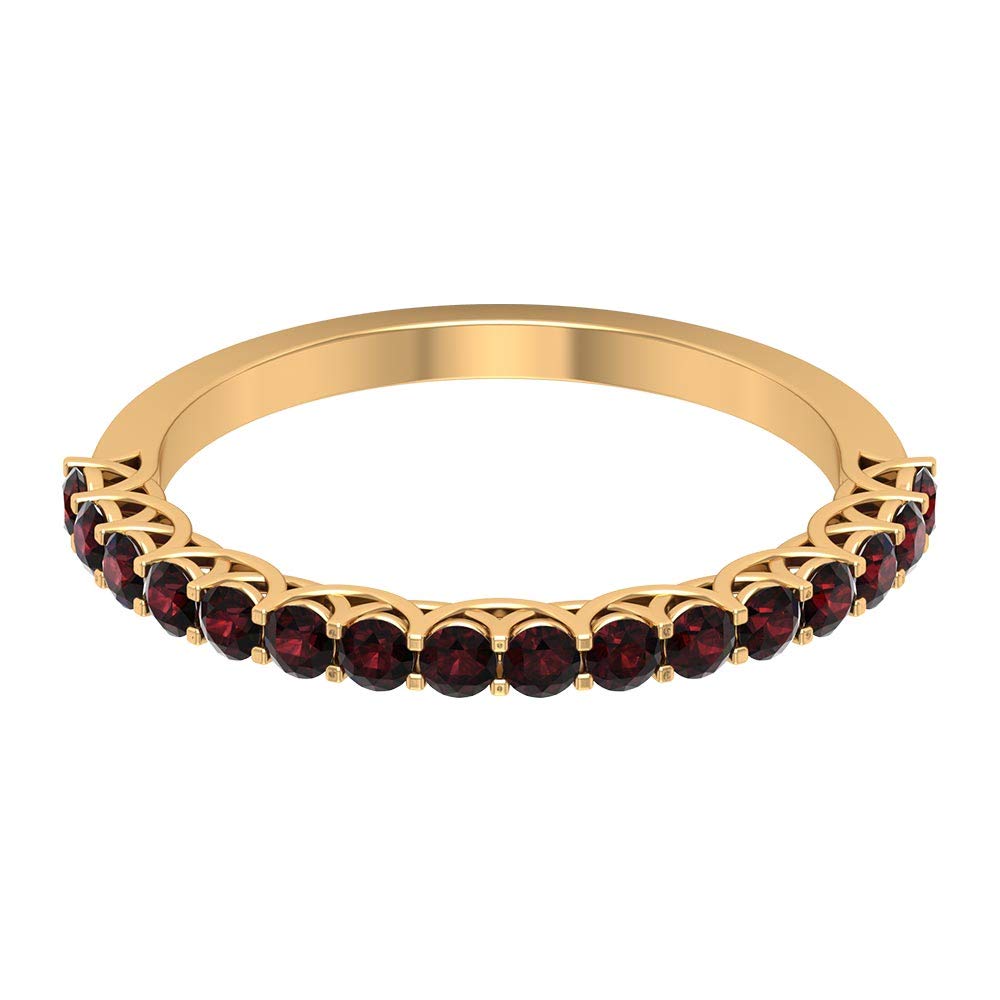 1/2 CT Garnet Half Eternity Ring for Women - 14K Solid Gold Red Garnet Stackable Ring, January Birthstone Jewelry, Trellis Set Wedding Band   Perfect for Anniversary Gifts, Valentine's Day, Birthday Presents & Everyday Elegance