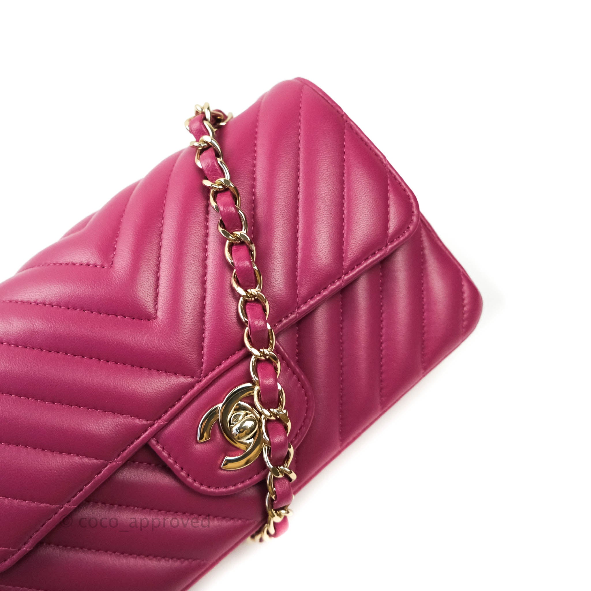 Chanel Chevron Mini Rectangular Lambskin Flap Bag in Dark Pink with Gold Hardware - Perfect for Evening Events & Luxury Fashion Accessories