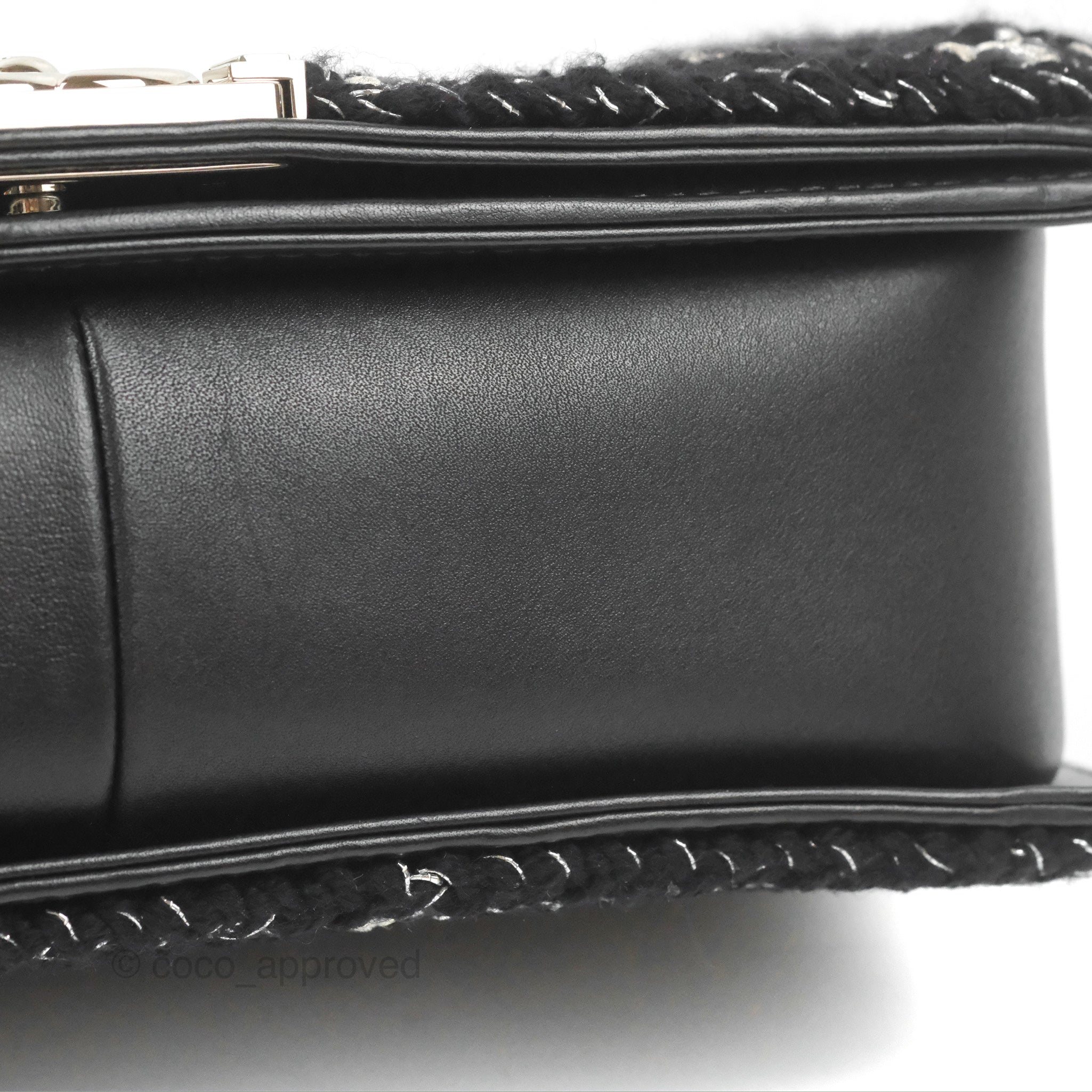 Chanel Chevron Braid Around Chain Boy Bag - Black Calfskin Leather with Silver Hardware | Luxury Crossbody Bag for Women, Perfect for Date Night & Evening Events