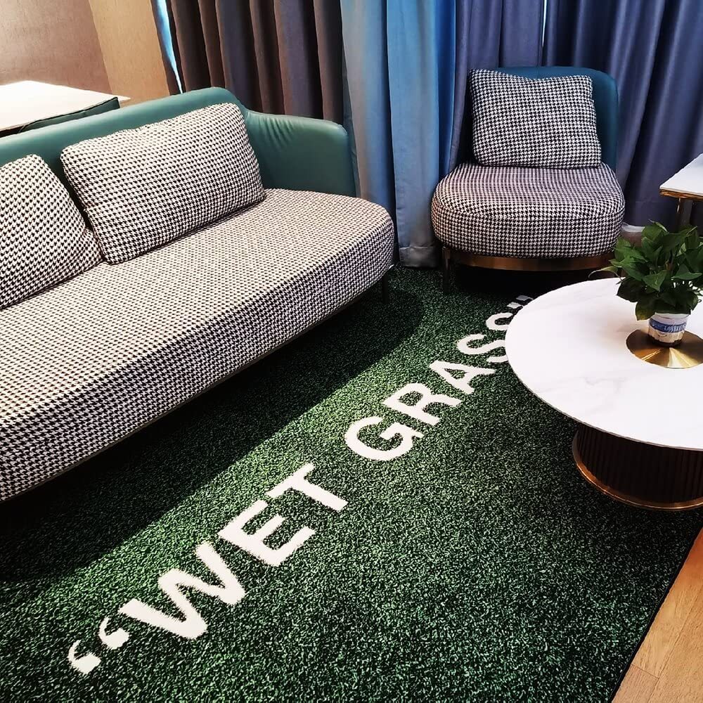 FLYLH Soft Plush Grass Rug - 23.62x35.43 Inch Green Artificial Turf Carpet for Living Room, Bedroom, Nursery Decor - Non-Slip Floor Mat for Indoor Sofa, Bay Window, Play Area & Home Decoration