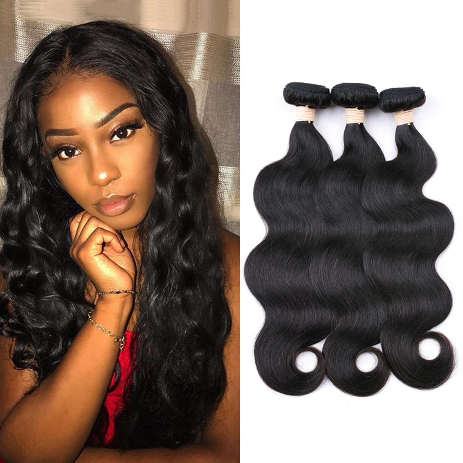 10A Grade 100% Unprocessed Virgin Human Hair Extensions - Body Wave 3 Bundles (16 18 20 Inch) Natural Black Color for Women | Perfect for Daily Wear, Styling & Special Occasions