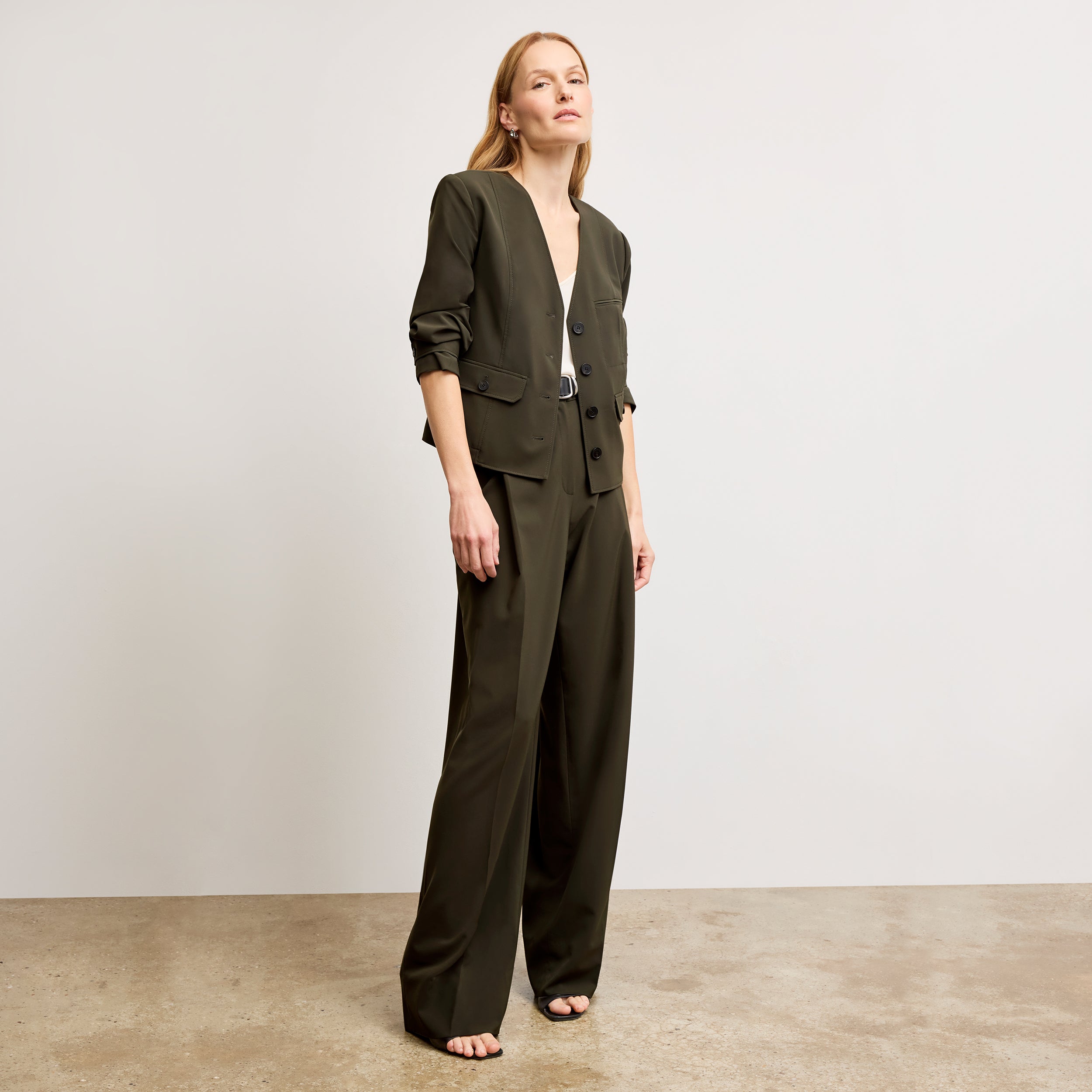Rina Sculptural High-Waisted OrigamiTech Pants for Women - Olive Green Wide Leg Trousers | Comfortable & Stylish for Work, Travel & Casual Wear