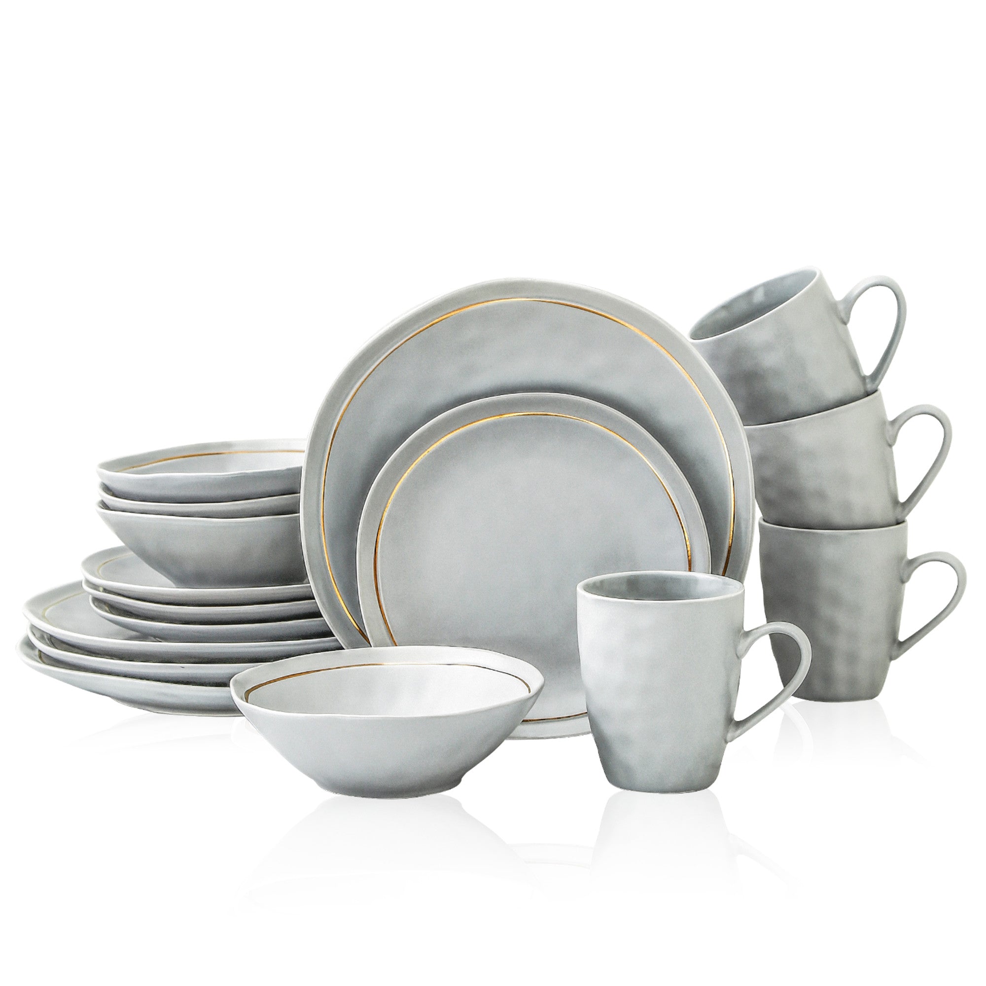 Premium Clara Porcelain Dinnerware Set - Elegant Gray 16-Piece Dinnerware Collection for Formal Dining, Entertaining & Everyday Use