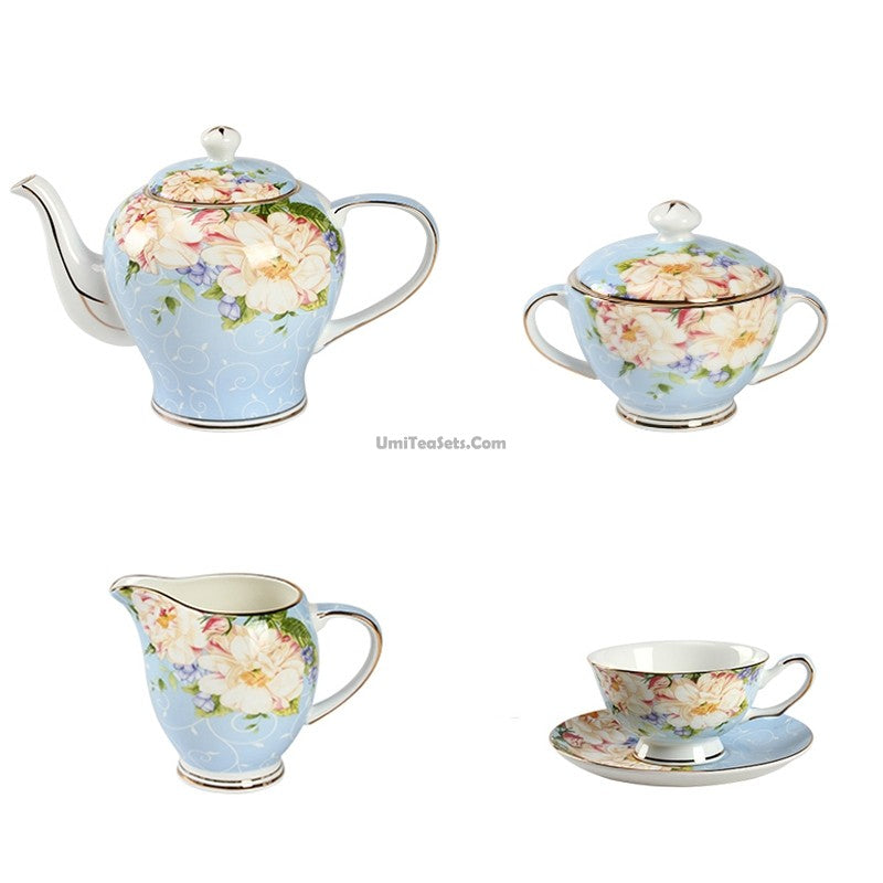 Elegant Porcelain Afternoon Tea Set - 16-Piece Floral Bone China Tea Service with Teapot, Cups & Saucers - Perfect for English Tea Parties, Bridal Showers & Garden Gatherings