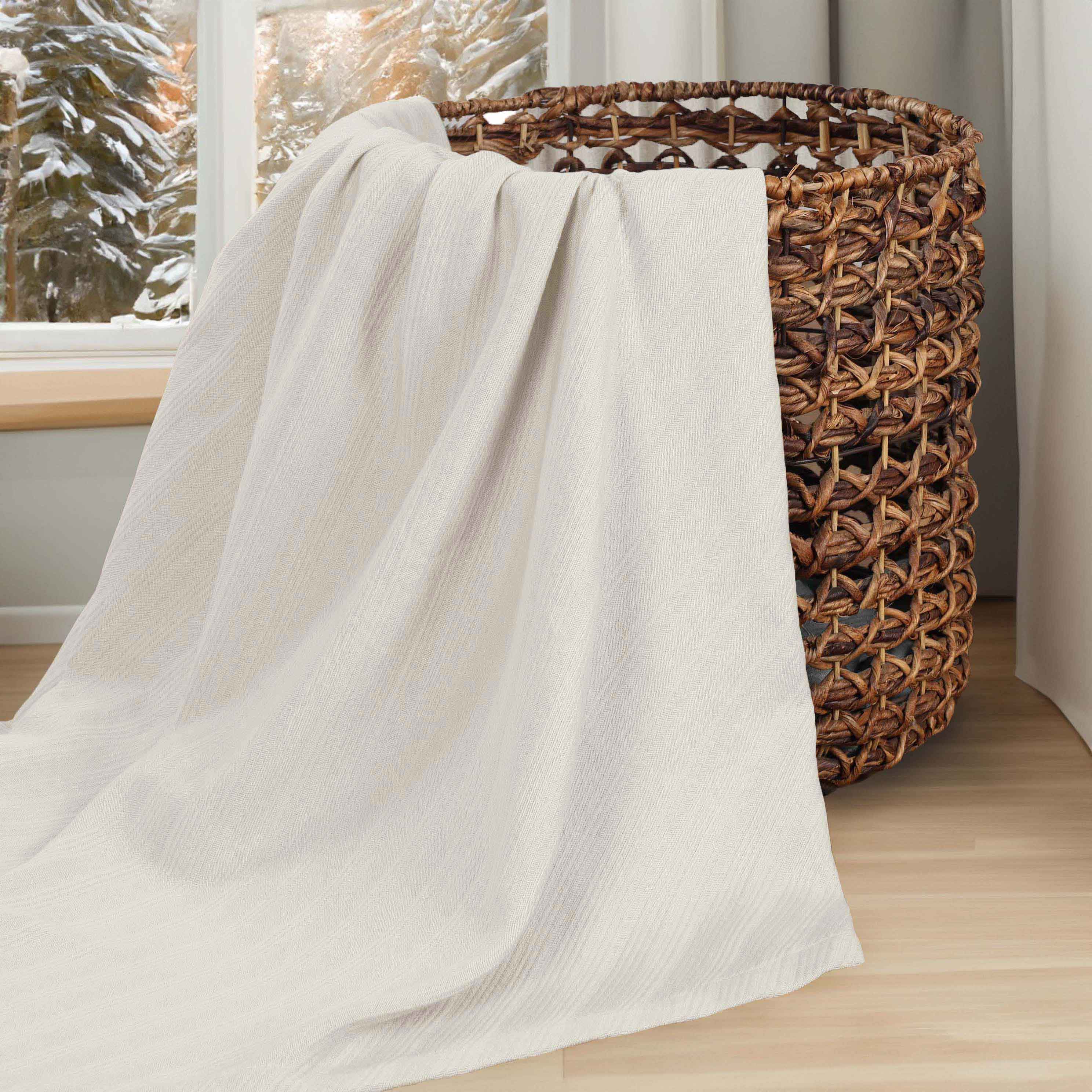 Soft Milan Cotton Textured Striped Lightweight Woven Blanket - Perfect for Sofa, Bed & Outdoor Picnics - Breathable & Cozy Throw