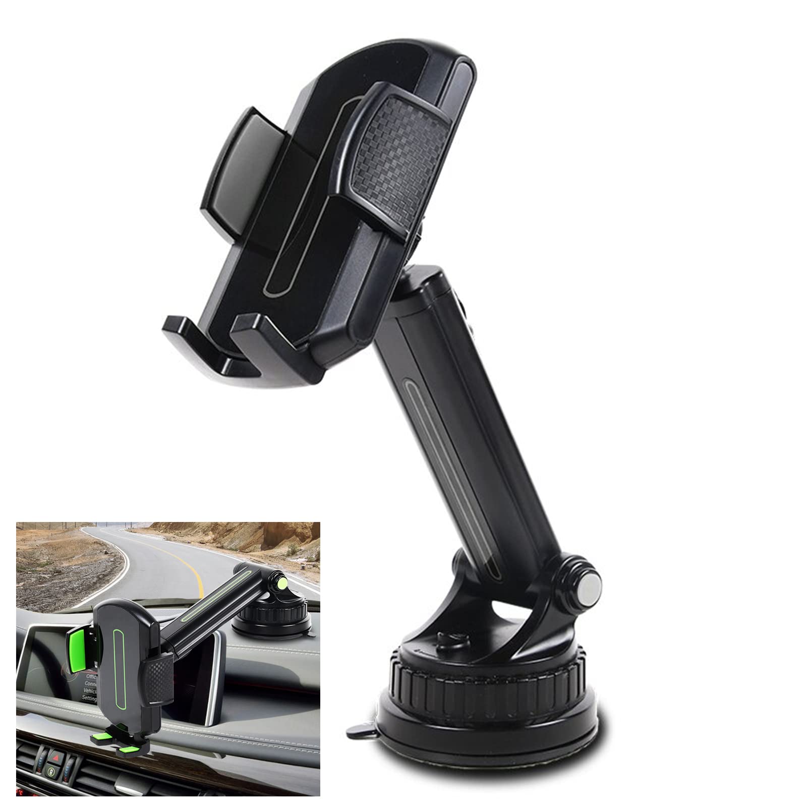 Upgraded Super Suction Cup Car Phone Holder Mount - Universal Hands-Free Dashboard & Windshield Phone Stand for iPhone, Samsung, GPS - Stable Car Accessories Cradle (Gray) | Perfect for Road Trips, Commuting & Delivery Drivers