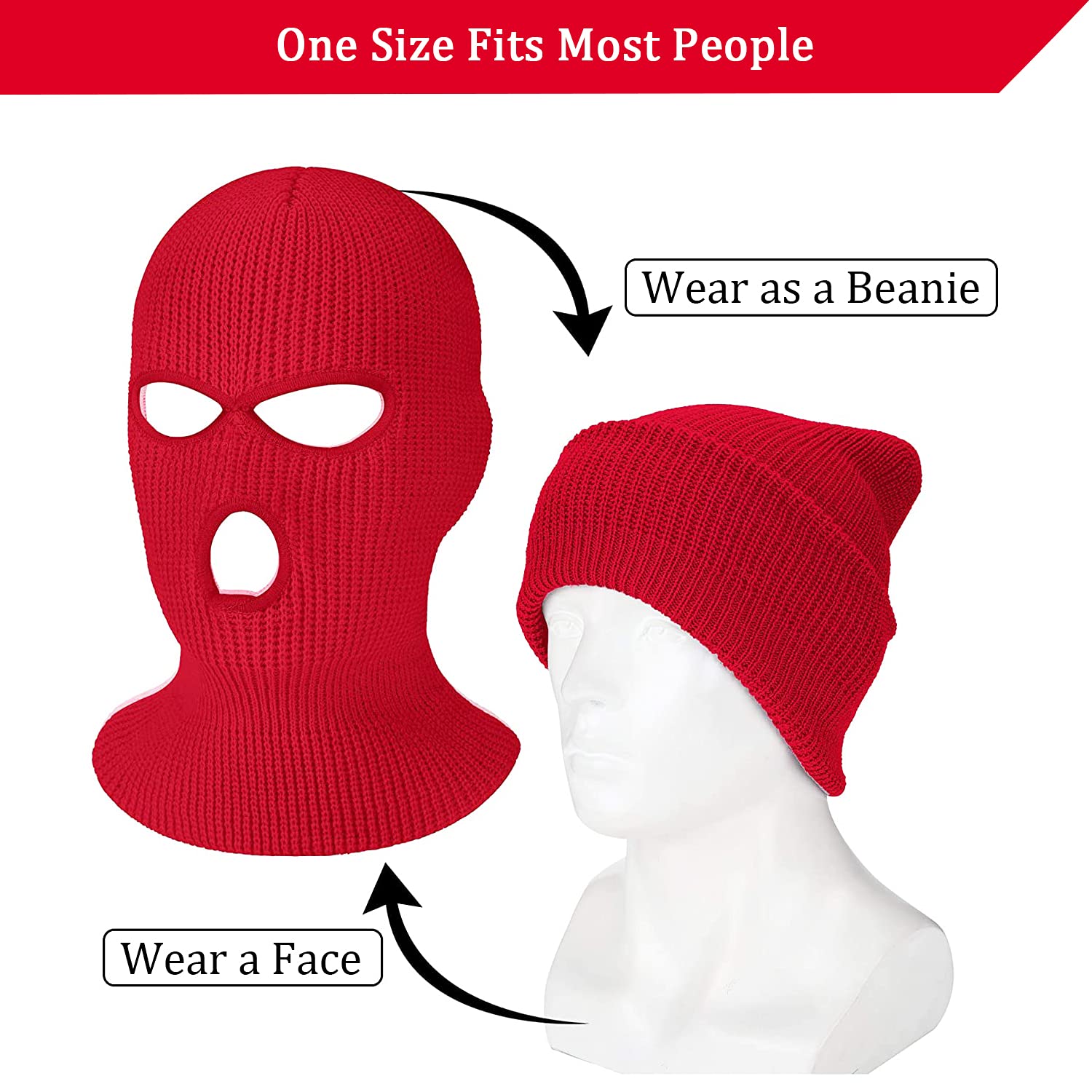 2 Pack 3-Hole Knitted Full Face Cover Ski Mask - Winter Balaclava for Cold Weather, Outdoor Sports, Skiing, Snowboarding & Motorcycling - Warm Face Protection for Men & Women