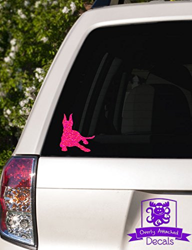 Doberman Pinscher Lying Down Vinyl Decal - 8 Inch Pink Glitter Car Sticker for Windows, Trucks, Laptops & Electronics - Perfect for Pet Lovers & Vehicle Customization