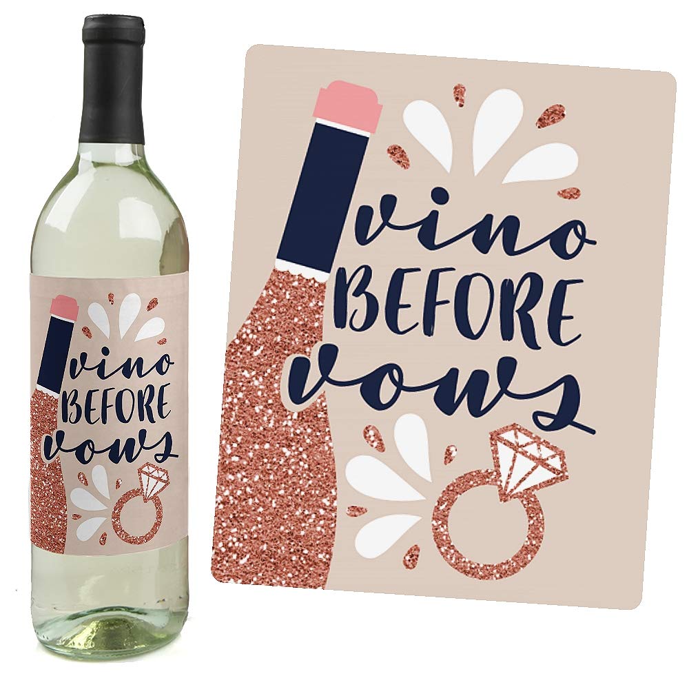 Big Dot of Happiness Vino Before Vows - 4-Pack Wine Bottle Label Stickers for Bridal Showers, Bachelorette Parties & Wedding Decor (Perfect for Wine Lovers & Couples) - Fun & Elegant Winery-Themed Celebration Decor