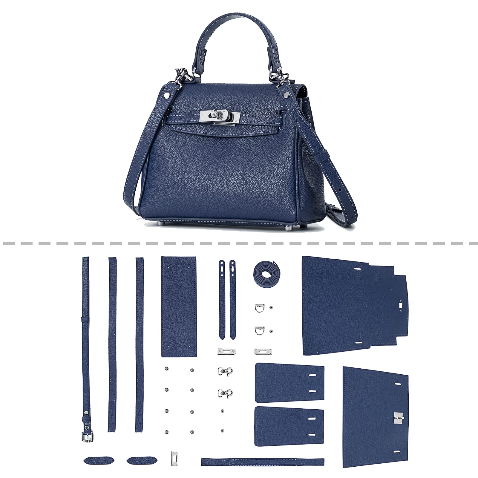 POPSEWING DIY Leather Bag Kit for Women - Handmade Crossbody Shoulder Purse with Sewing Supplies | Creative Craft Gift for Mom, Girlfriend Birthday & Christmas | Blue Designer Handbag for Daily Use, Travel & Shopping