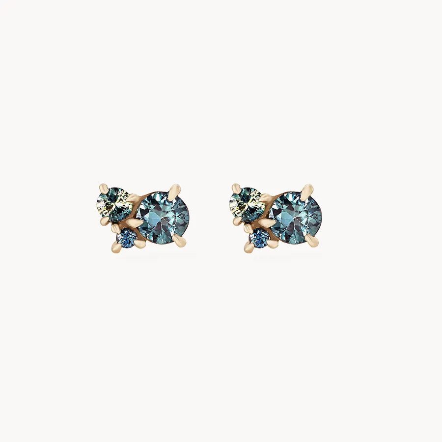 14K Yellow Gold Blue Sapphire Tie-Dye Moonchild Ombre Earrings – Elegant Boho Jewelry for Women, Perfect for Weddings, Parties & Everyday Wear