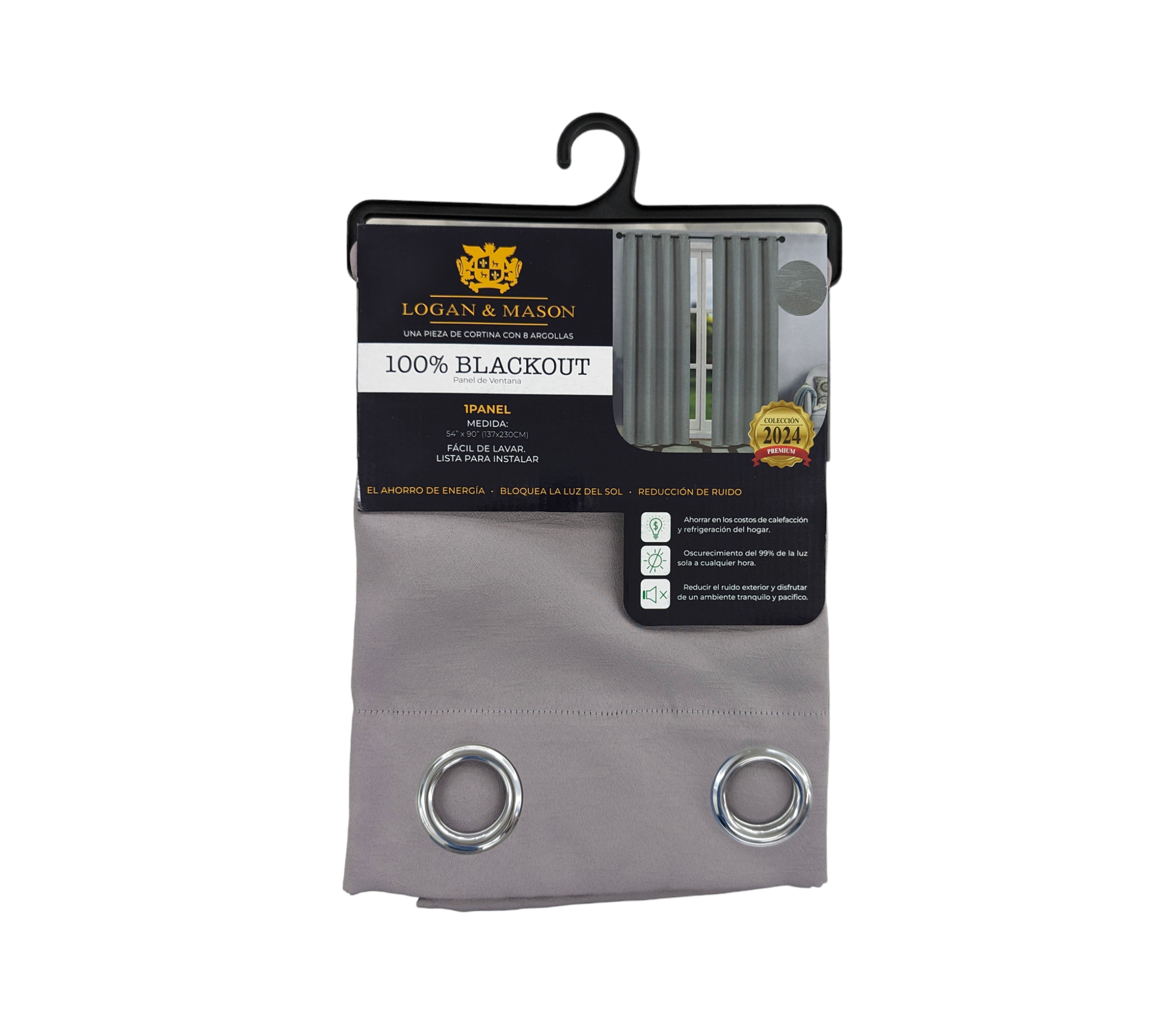 Logan & Mason 100% Blackout Window Curtain with Rings - Thermal Insulated Room Darkening Drapes for Bedroom, Living Room & Nursery