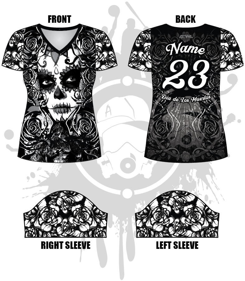 Day of the Dead Women's Jersey - Sugar Skull Print Mexican Halloween Costume Top for Women - Perfect for Dia de los Muertos Celebrations, Halloween Parties & Themed Events