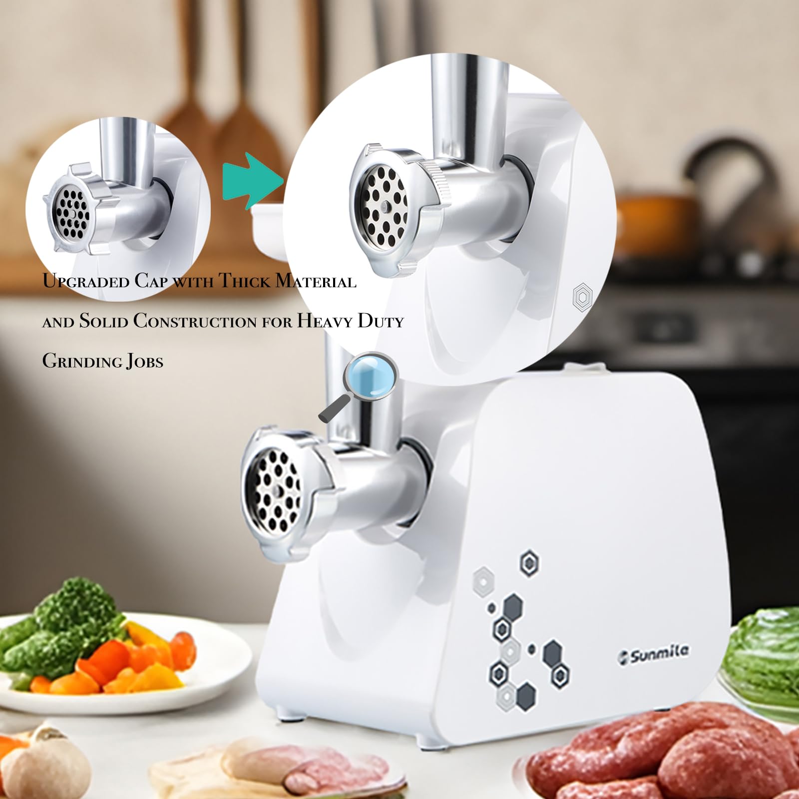 Sunmile 1HP 1000W Electric Meat Grinder & Sausage Stuffer - Heavy Duty Stainless Steel with 3 Grinding Plates & Sausage Attachment - Perfect for Home Kitchen, Butcher Shop & BBQ Party