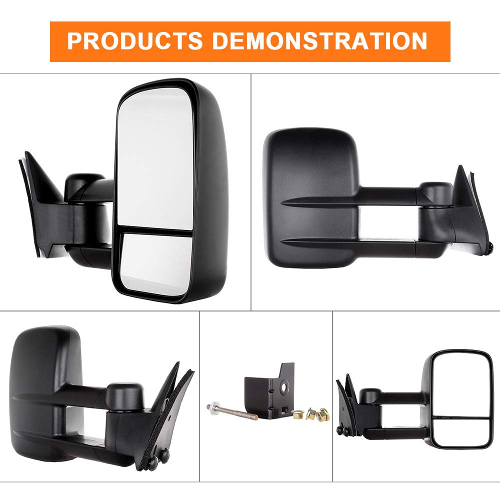 ROADFAR Manual Towing Mirrors for 1988-2001 Chevy C3500 & 1992-1999 GMC Suburban - Left & Right Side Non-Heated Tow Mirrors Without Turn Signal | Perfect for Towing Trailers, Boats & Campers