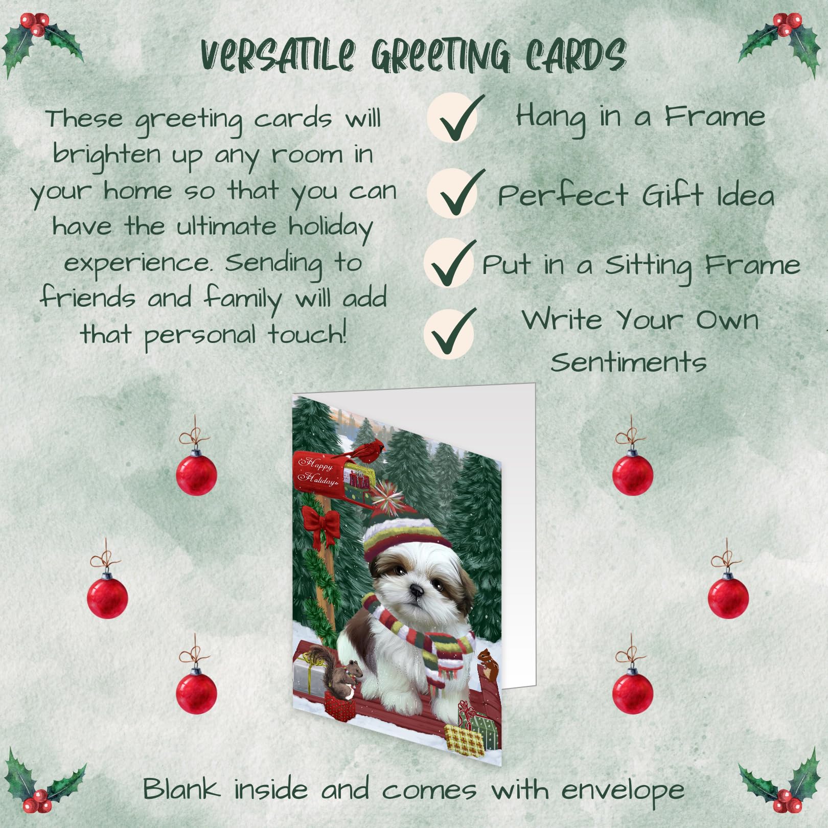 Christmas Woodland Sled Shih Tzu Dog Greeting Cards - 10 Pack Adorable Pet Holiday Cards with Envelopes - Cute Dog Christmas Invitations for Pet Lovers - Perfect for Holiday Greetings, Gift Exchanges & Festive Decorations