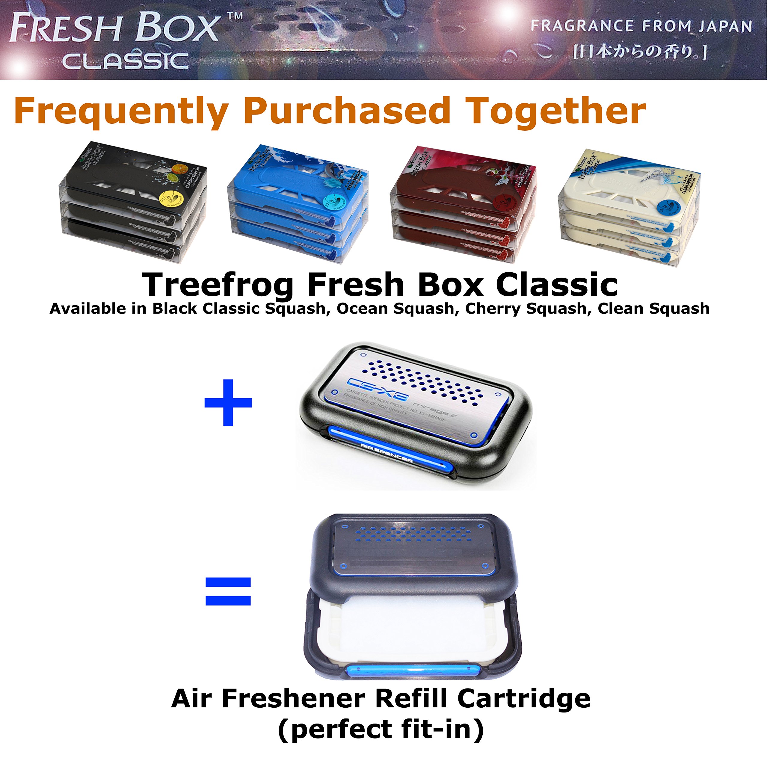 Treefrog Fresh Box Classic Ocean Squash Scent Air Freshener 3-Pack with Refill Cartridges - Eliminate Odors in Cars, Homes & Offices