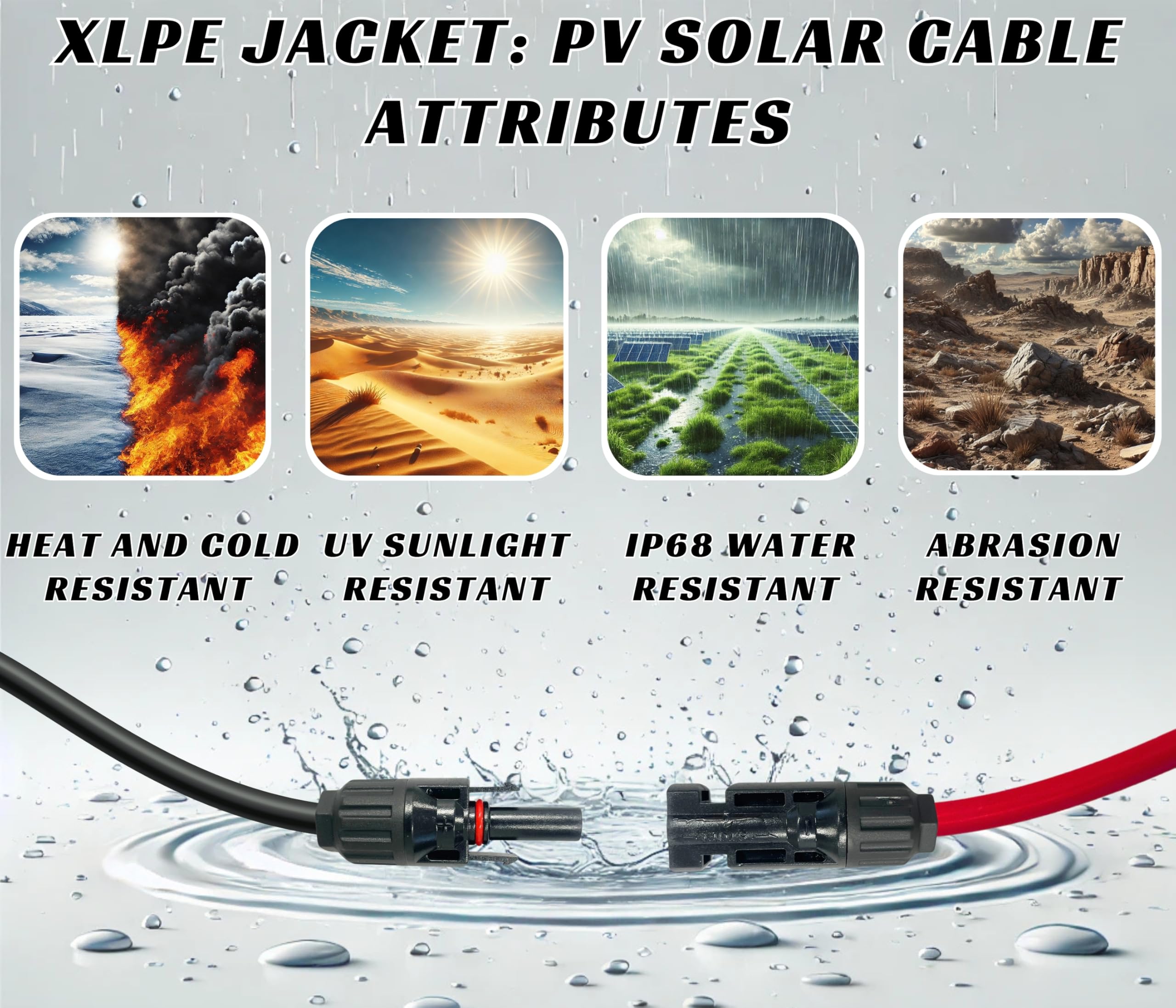 WindyNation 8 AWG 3ft Black + 3ft Red Solar Panel Extension Cable with PV Connectors - Premium 8 Gauge Photovoltaic Wire for RV, Boat & Off-Grid Solar Systems (Multiple Length Options)