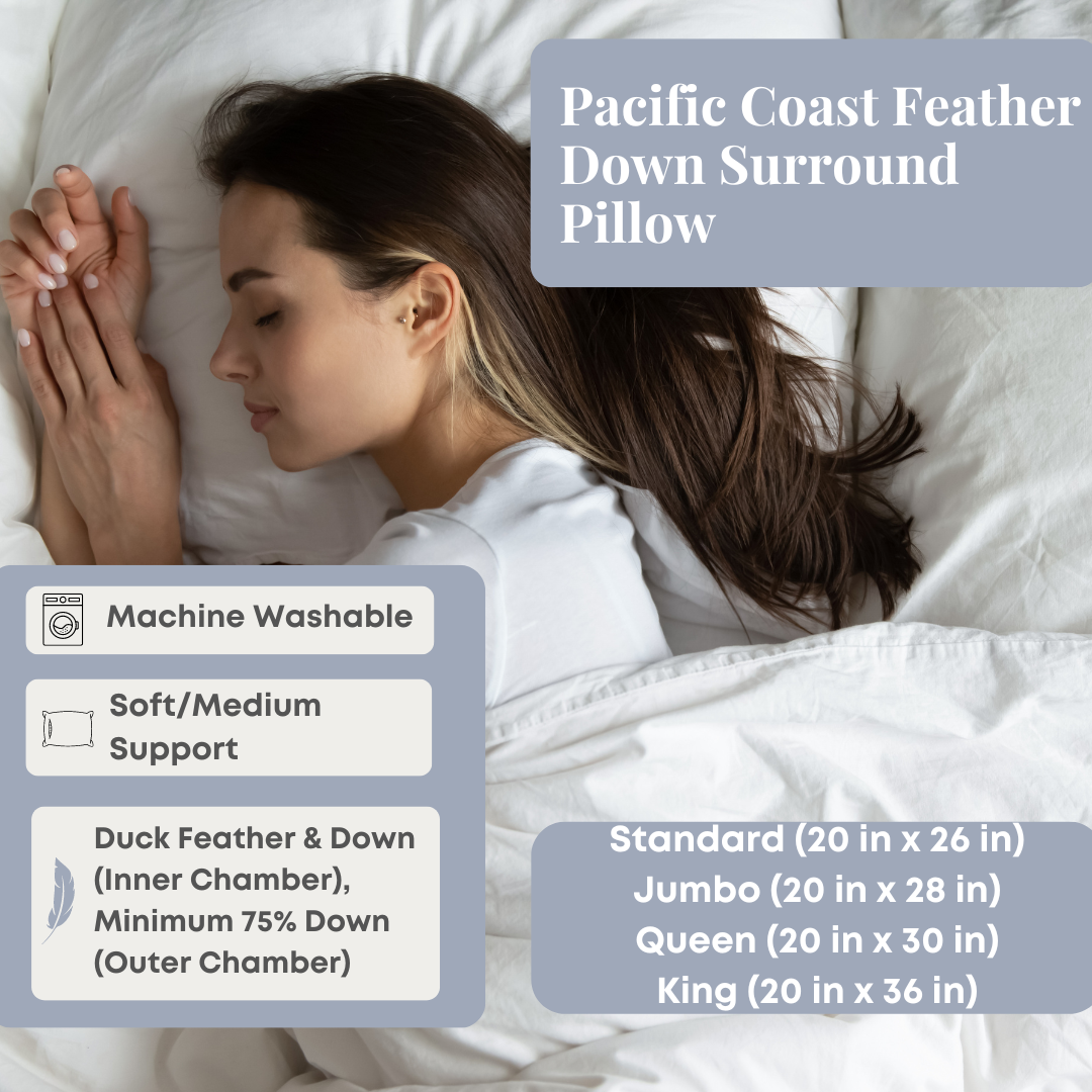 Pacific Coast Feather Down Surround Pillow - Ultra Soft Luxury Bed Pillow for Side, Back & Stomach Sleepers - Perfect for Home, Hotel & Travel Use
