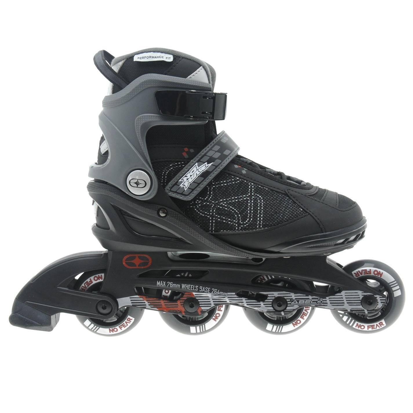 No Fear Men's Fitness Inline Skates - 4 Wheel Rollerblades for Sports & Training - Black/Grey - UK 7 (US 9/EU 41 - Perfect for Outdoor Exercise, Fitness Training & Urban Skating