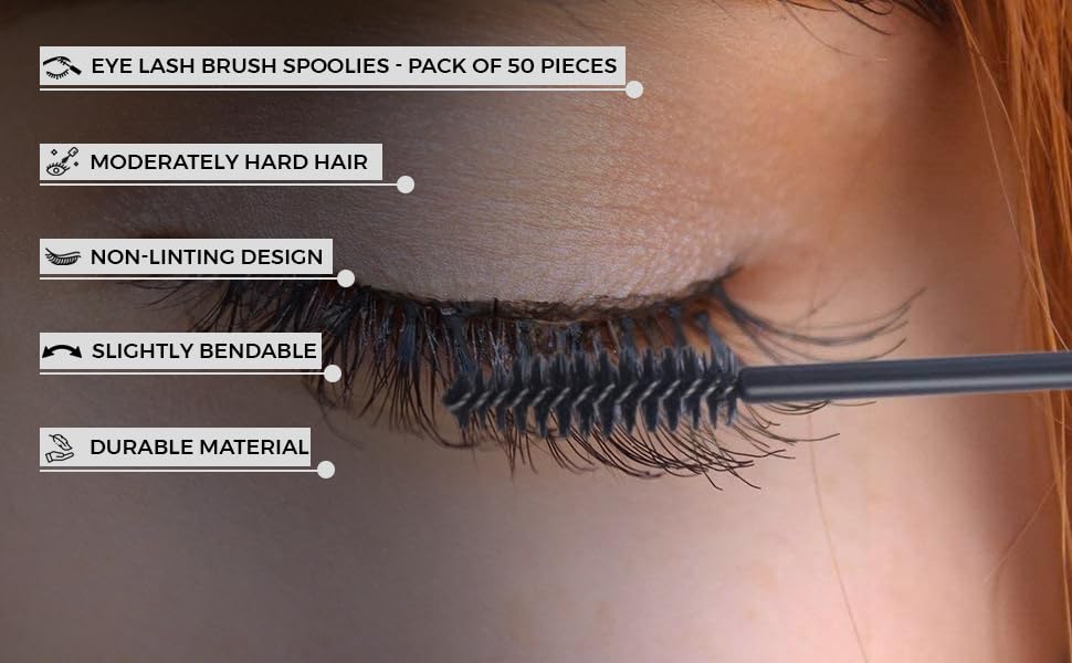 50 Pcs Black Eyelash Brushes - Mascara Wands & Spoolies for Eyelash Extensions, Eyebrow Makeup - Perfect for Salon, DIY Lash Application & Professional Makeup Kits