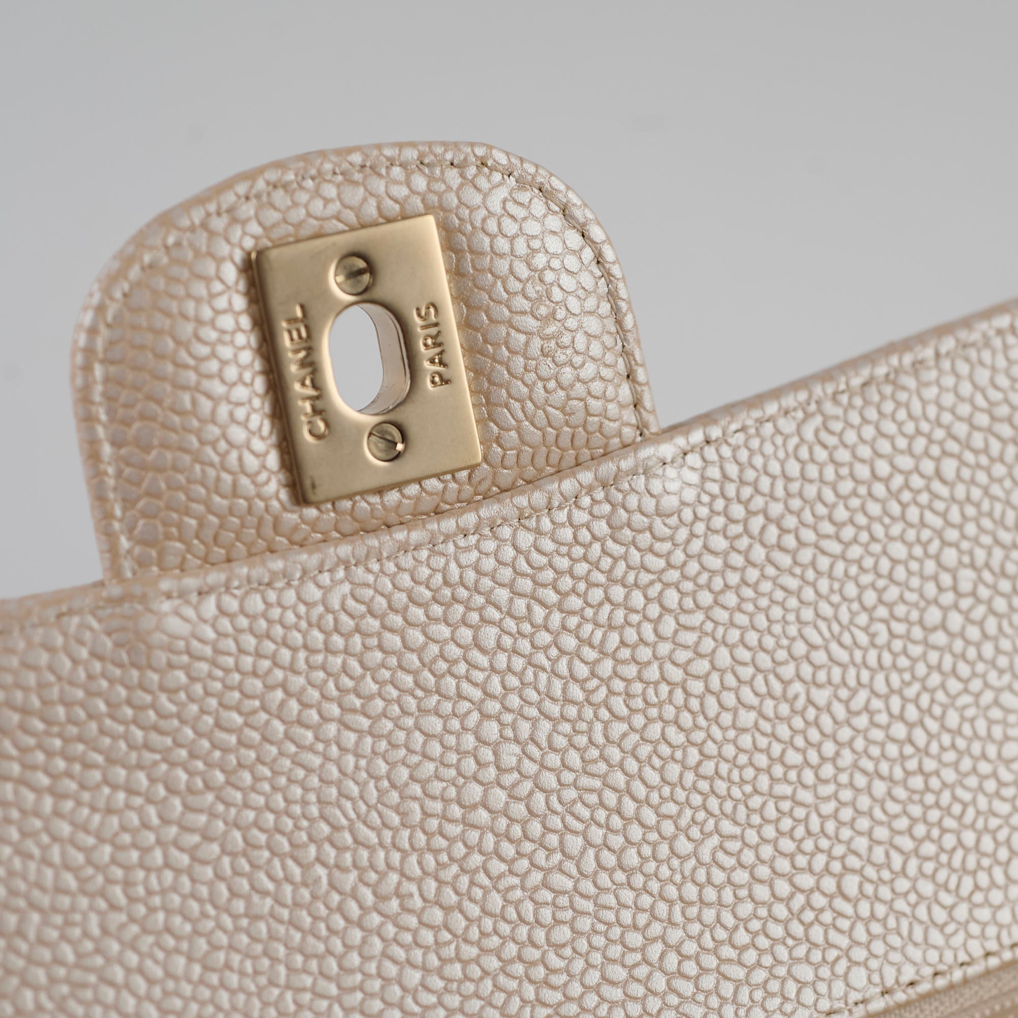 Chanel 12P Classic Flap Medium/Large M/L Pearly Beige Caviar Leather Bag (16 Series) - Luxury Designer Handbag for Women, Perfect for Evening Parties & Special Occasions