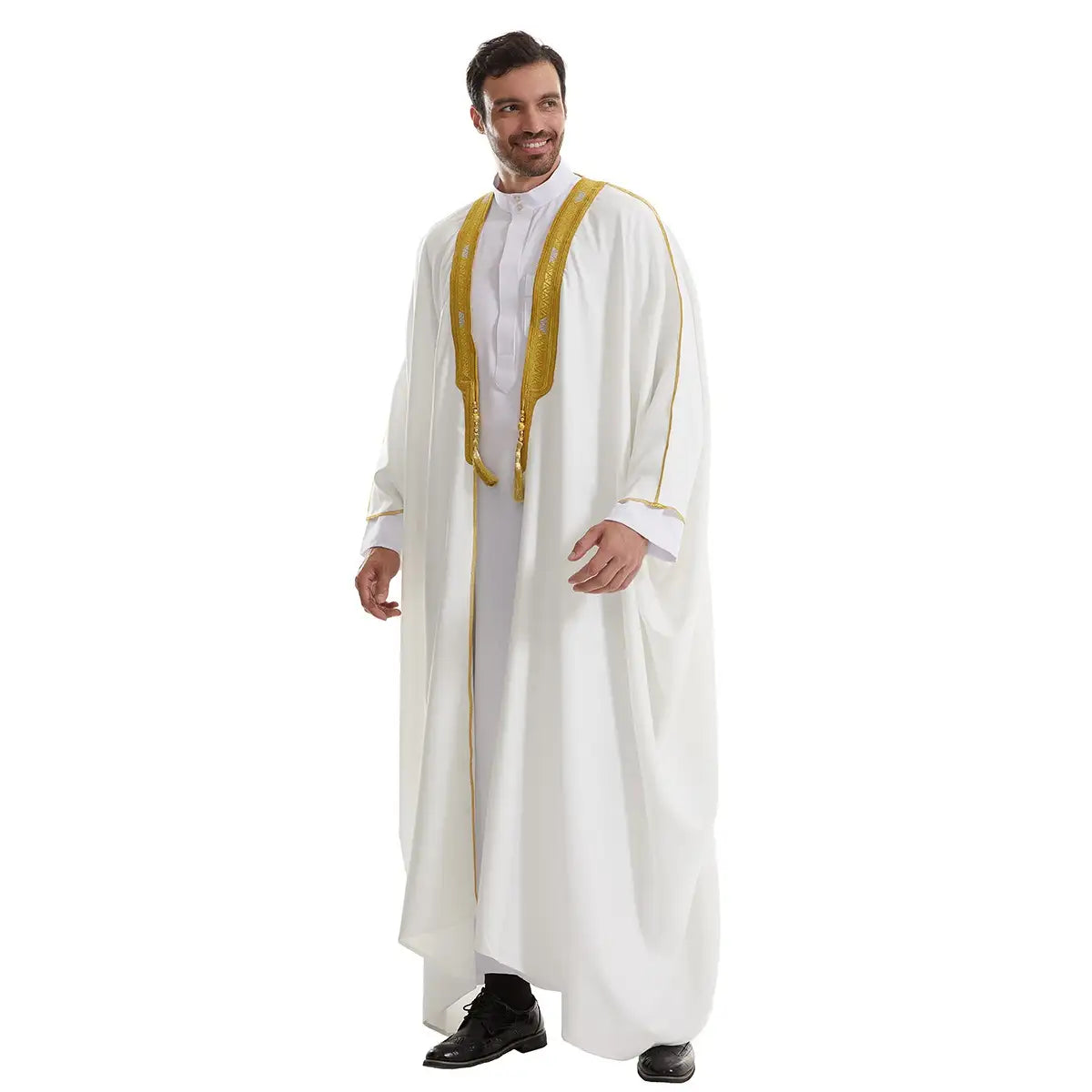 Urgarment Men's Bisht - Middle Eastern Arab Thobe Robe - Thick Premium Fabric - Black/Beige/White/Tan - Perfect for Weddings, Eid Celebrations & Special Occasions