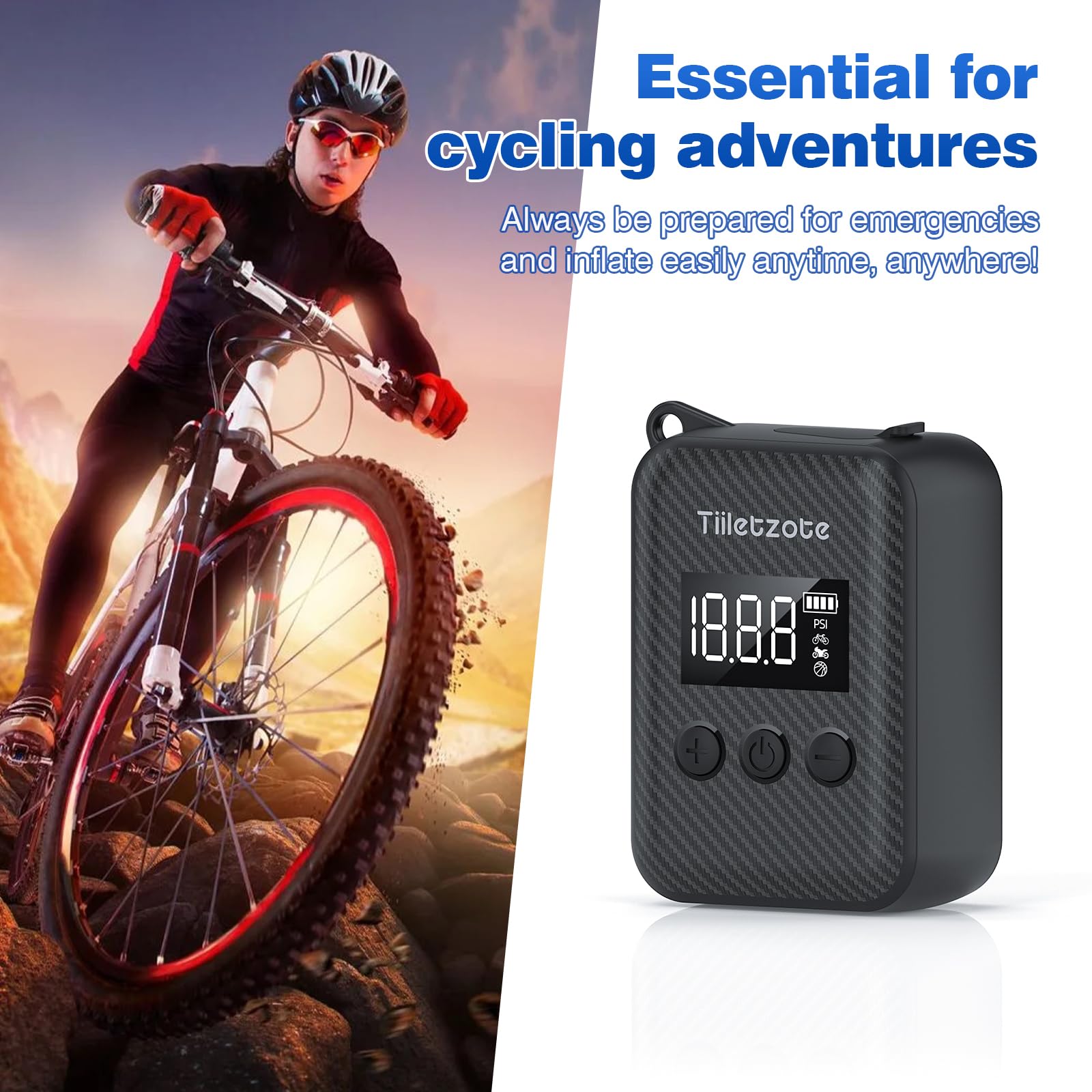 130 PSI Electric Mini Bike Pump - Portable Rechargeable Bicycle Tire Inflator with Pressure Gauge & Auto Shutoff - Compatible with Presta & Schrader Valves - Perfect for Mountain, Road and City Bikes - Ideal for Commuting, Cycling Trips and Emergency Tire Inflation