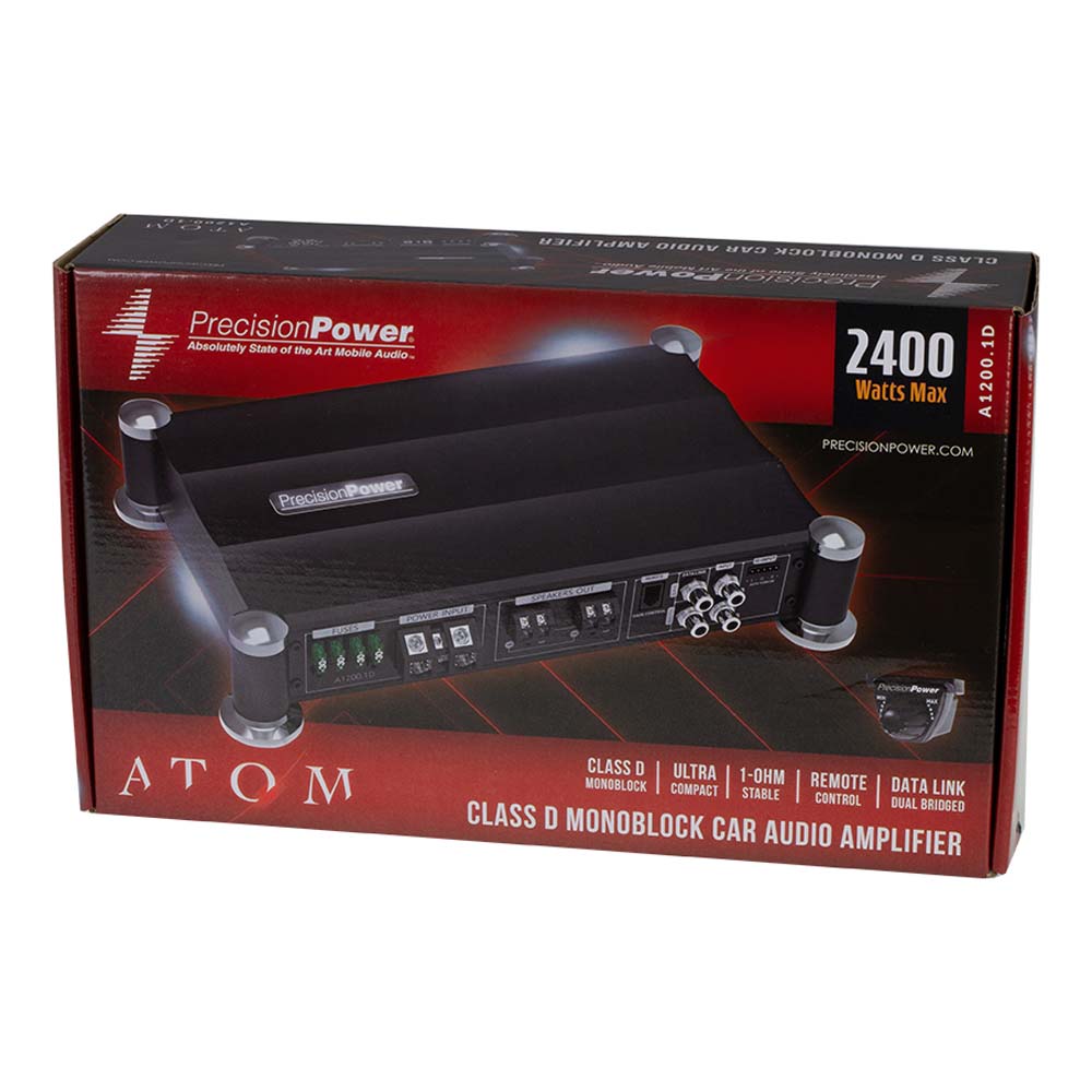 Precision Power A1200.1D 1200W RMS ATOM Series Class D 1 Channel Car Amplifier - High Power Mono Amp for Car Audio Systems, Bass Boost, Subwoofers - Perfect for Car Enthusiasts & Sound Competitions