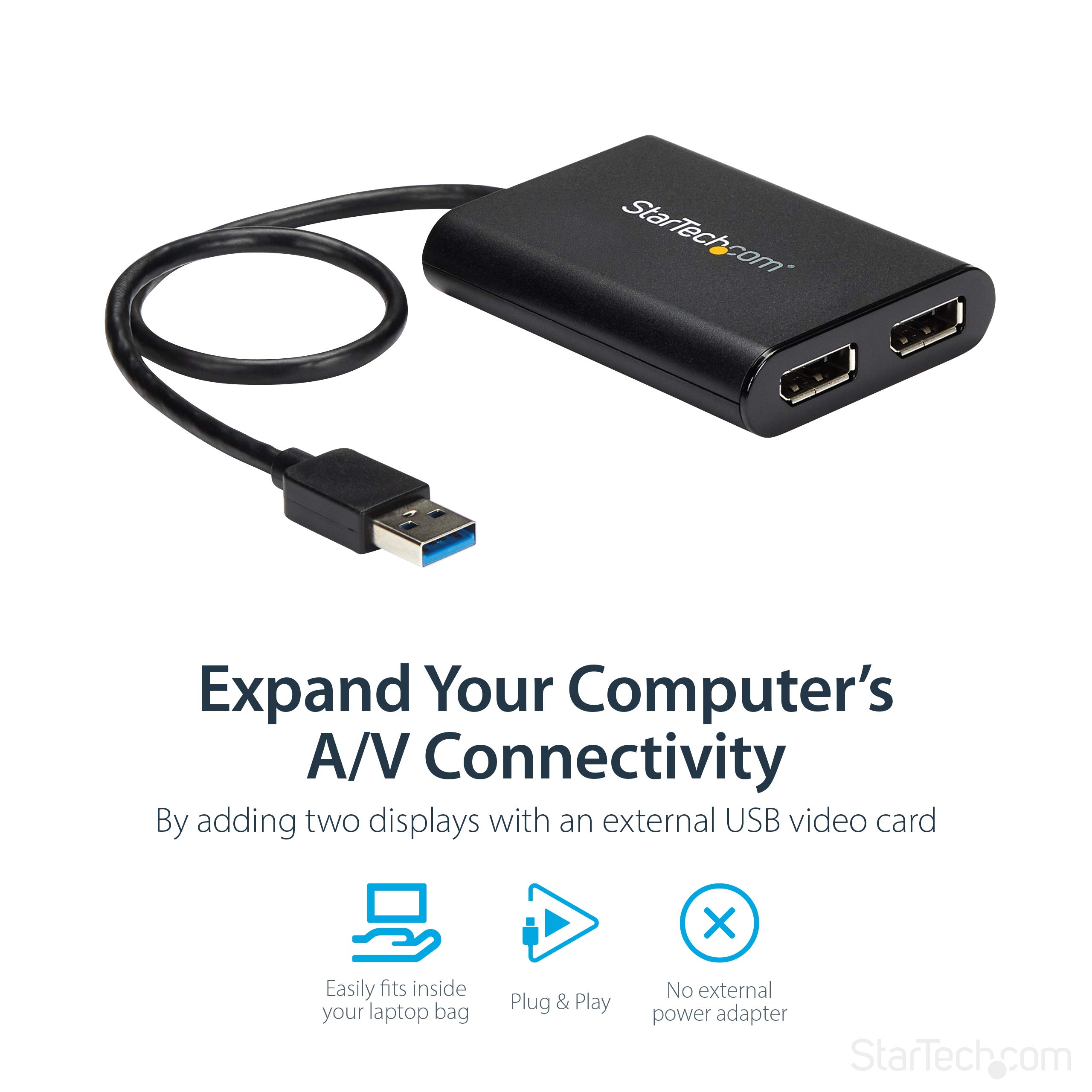 StarTech.com USB 3.0 to Dual DisplayPort Adapter 4K 60Hz (USB32DP24K60) & USB-C to USB 3.1 Gen 1 Adapter 6in - USB-IF Certified - for Laptop, Desktop, Monitor - Perfect for Home Office, Gaming & Multi-Display Setup